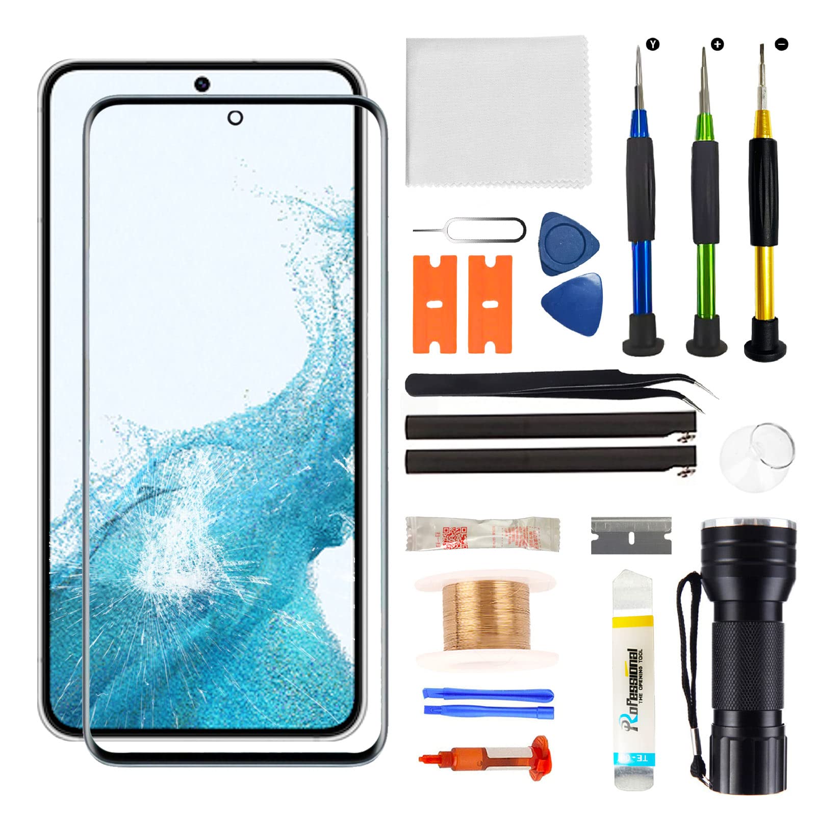 for Samsung Galaxy S22 Screen Replacement,Replacement Screen for Galaxy S22 Series 6.1 inch,Glass Replacement Kit with Repair Tools,Waterproof Adhesive(NO OLED & Touch Digitizer)