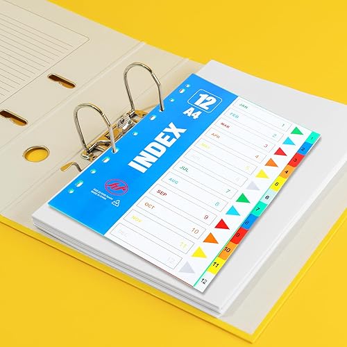 Miniatura 4 de COMNICO Separadores de 3 anillos con pestañas, paquete de 12 pestañas de plástico duradero multicolor brillante para cuadernos, juego de carpetas de