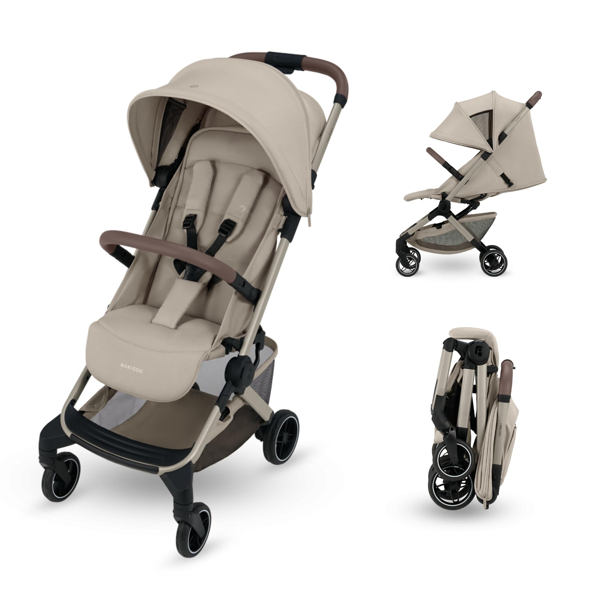 Maxi-Cosi Lara Select Passeggino Leggero da Viaggio, 0-22 kg, Edition Beige | Passeggino Ultracompatto Cabin Size per Aereo, Leggero 7 kg, Dalla Nascita, Chiusura Automatica, Reclino Totale, Cestello 5kg