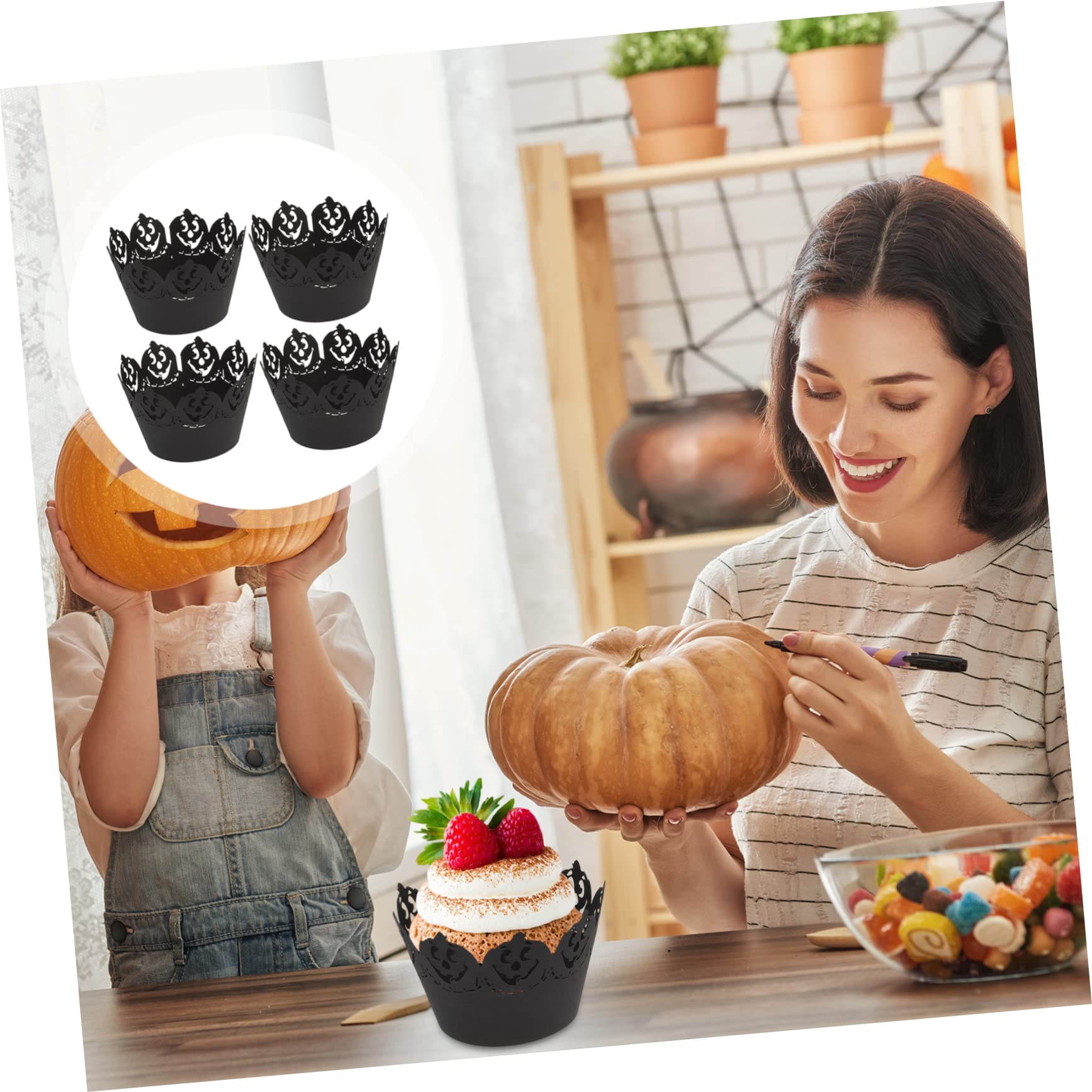 MAGICLULU 5 Juegos Vaso De Papel Hueco Purpurina Comestible Exterior Decoraciones Comestibles para Pasteles Calabaza Azúcar De Halloween Chispas De Oro Portador De La Magdalena Uds * 5