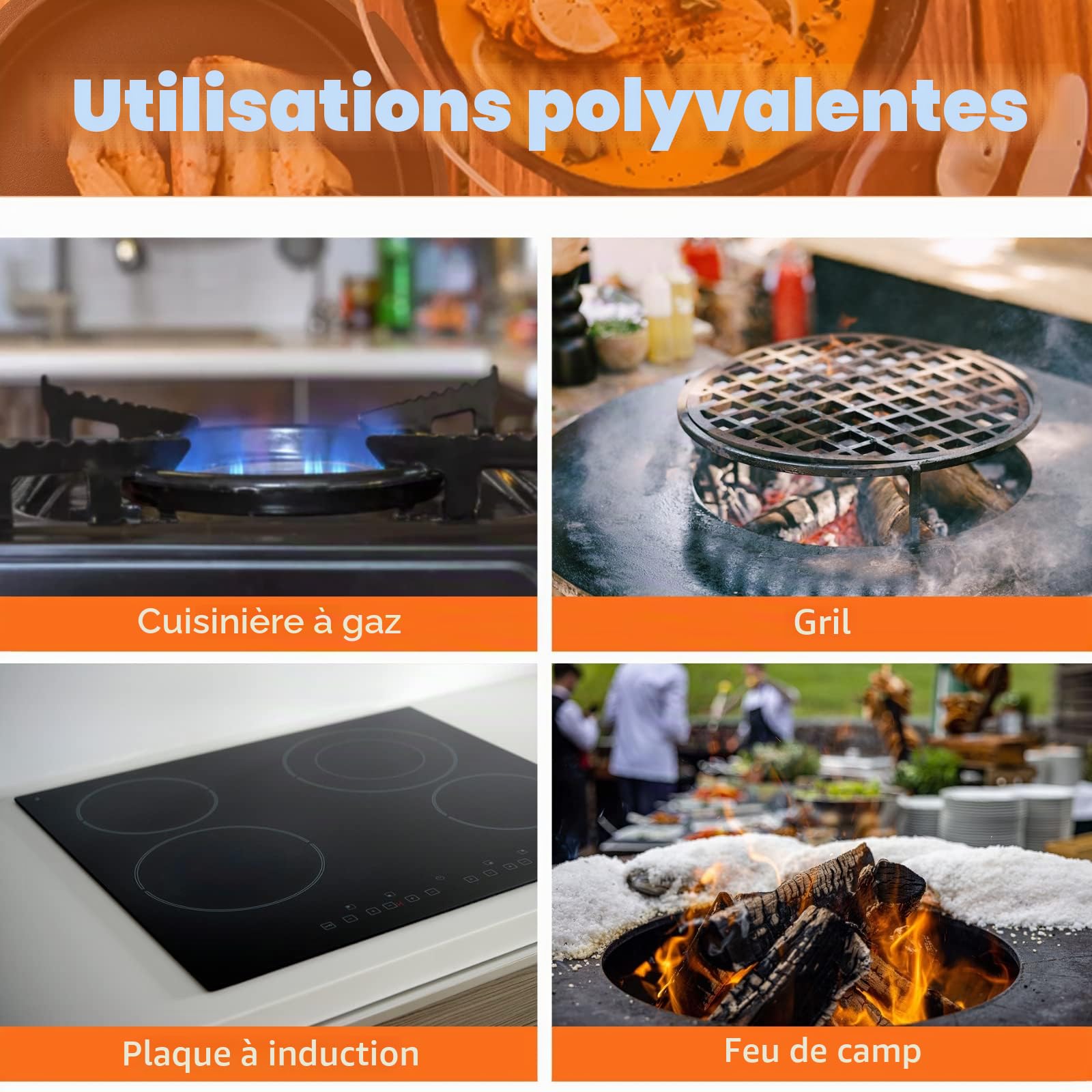 UISEBRT Dutch Oven Set 12 pièces dans une boîte en bois Four Néerlandais - Beaucoup d'accessoires en fonte déjà brûlée- Avec Dutch Oven, plaque de barbecue, Poignée, Support