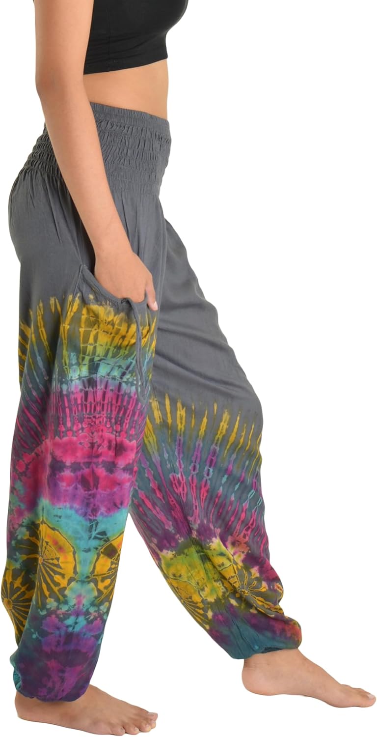 Orient Trail Women's Hippie Bohemian Palazzo Yoga Scrunched Bottom Tie Dye Harem Pants - Image 5
