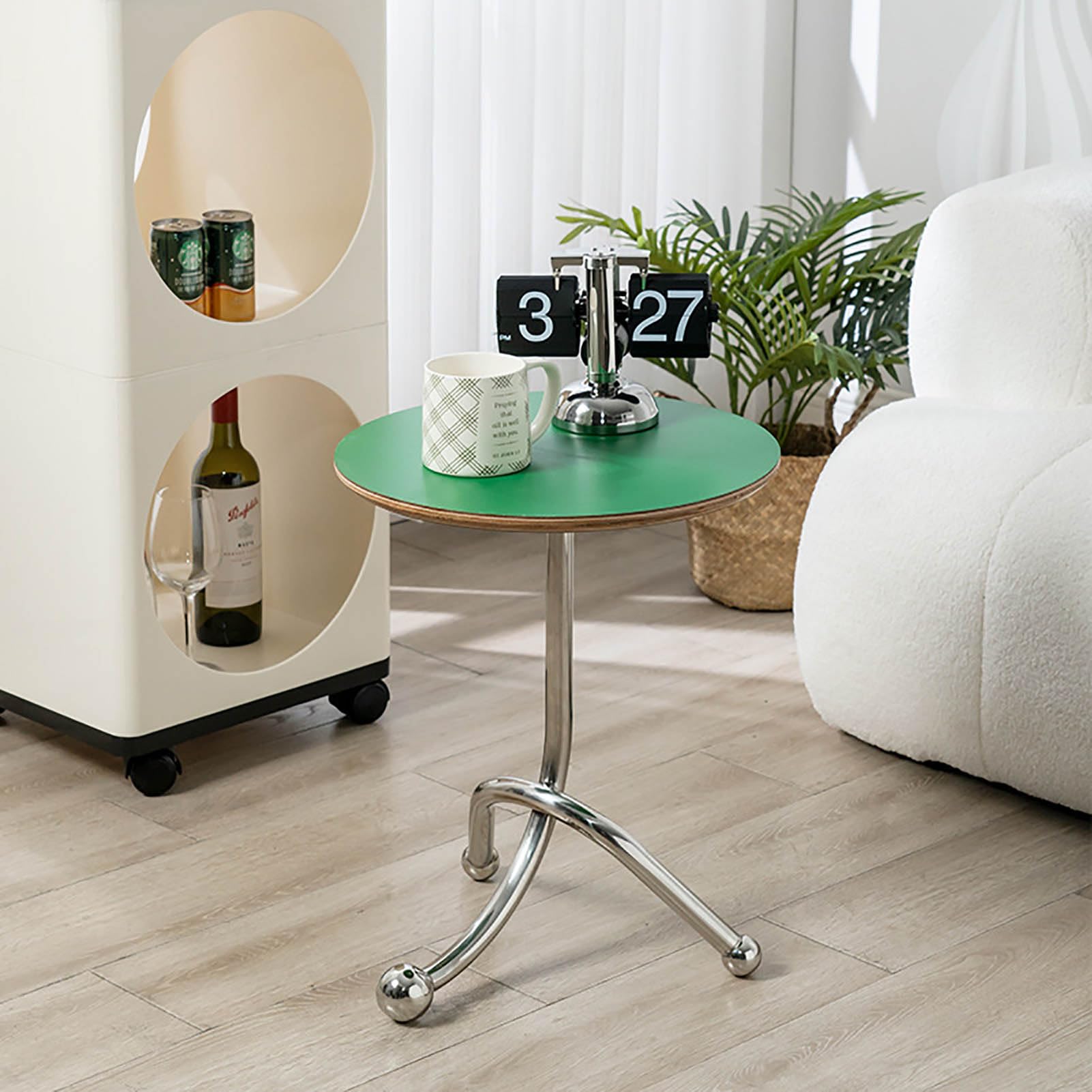 SXZenSpace Creative Small End Table,Sofa Side Table Mid Century Round Bed Wood Nightstand for Living Room Bedroom,C,50CM