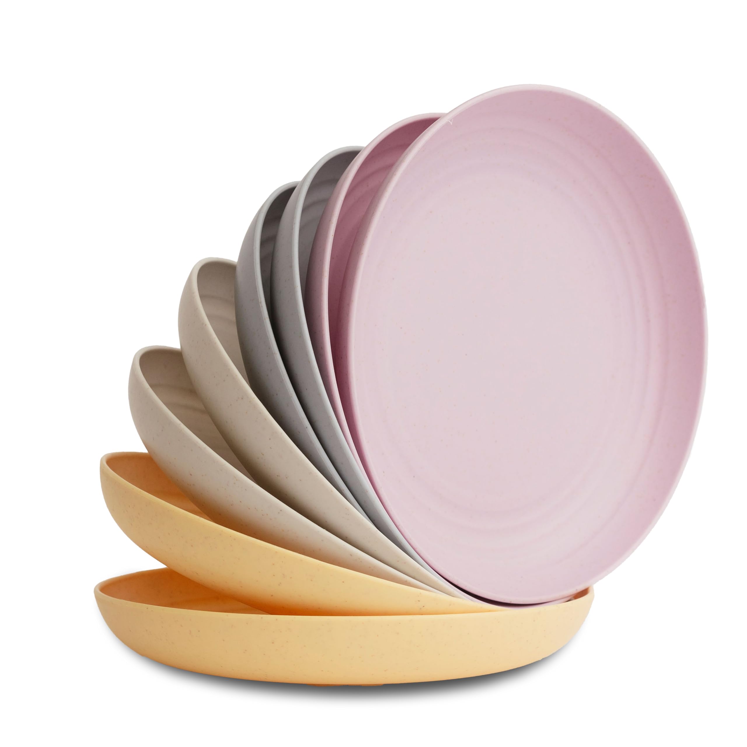Nook Theory 8-Pack Reusable Wheat Straw Plates Set - Non Toxic and Non Plastic Dinner Plates for Kids and Adults, Lightweight Unbreakable Plate, Microwave Safe and Dishwasher Safe (Pastel 9")