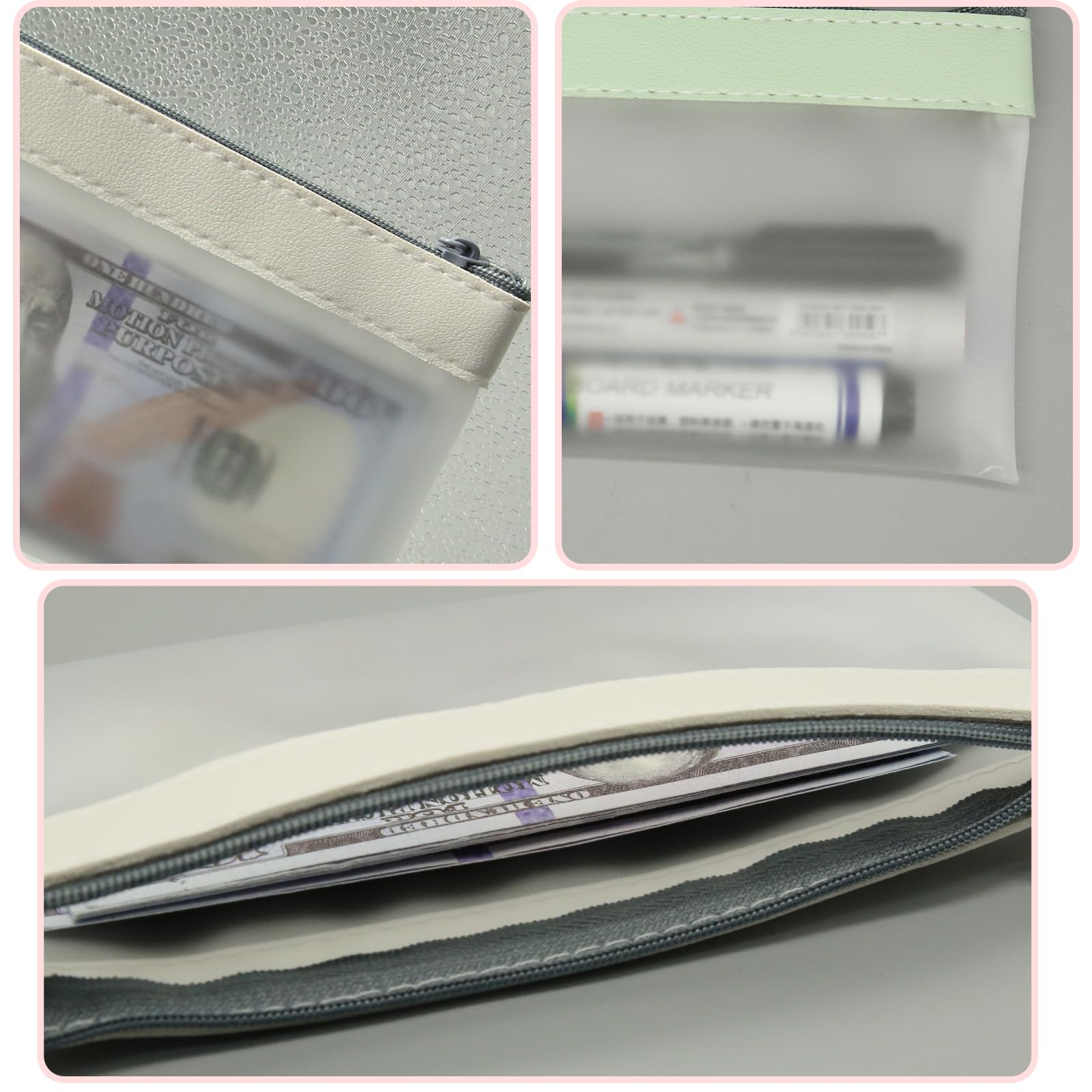 Organizador de dinero transparente con cremallera, 4 bolsas de efectivo
