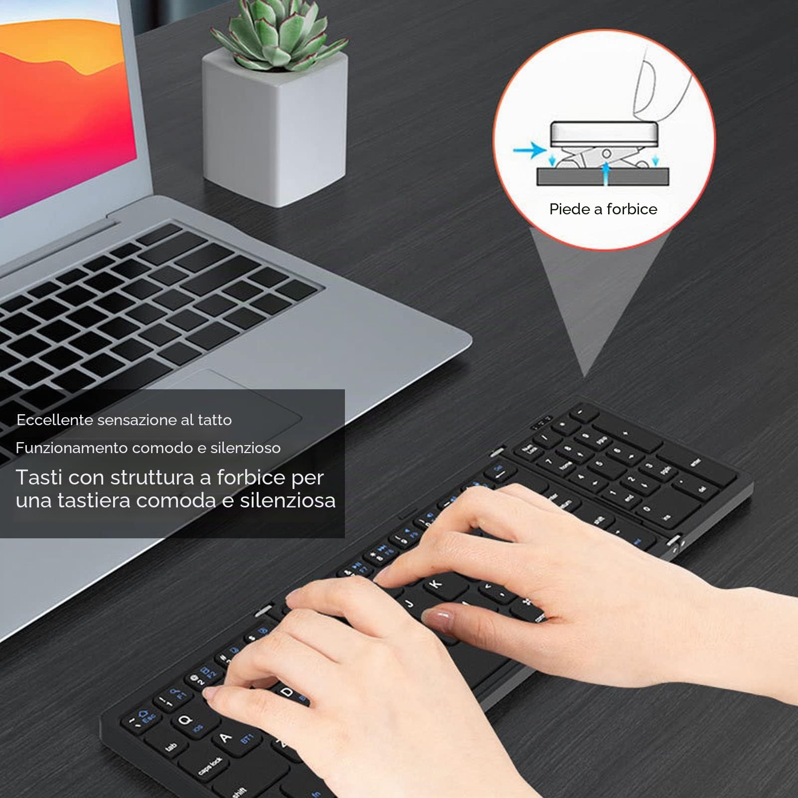 VBESTLIFE Tastiera Bluetooth Pieghevole, Tastiera Wireless Mini BT Portatile Ultra Sottile a Grandezza Naturale da 81 Tasti, Porta di Tipo C, per Android, per , PC, Tablet