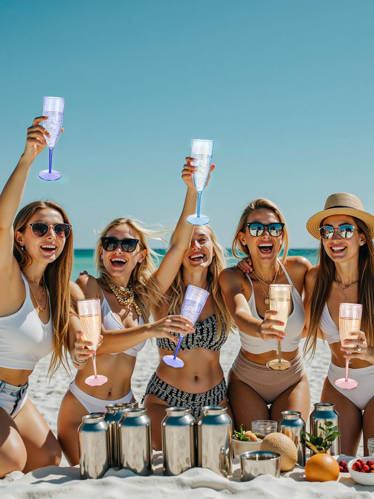 WDF Paquete de 12 copas de champán de plástico coloridas, copas de champán desechables de alta calidad, suministros de fiesta para bodas, cumpleaños y fiestas