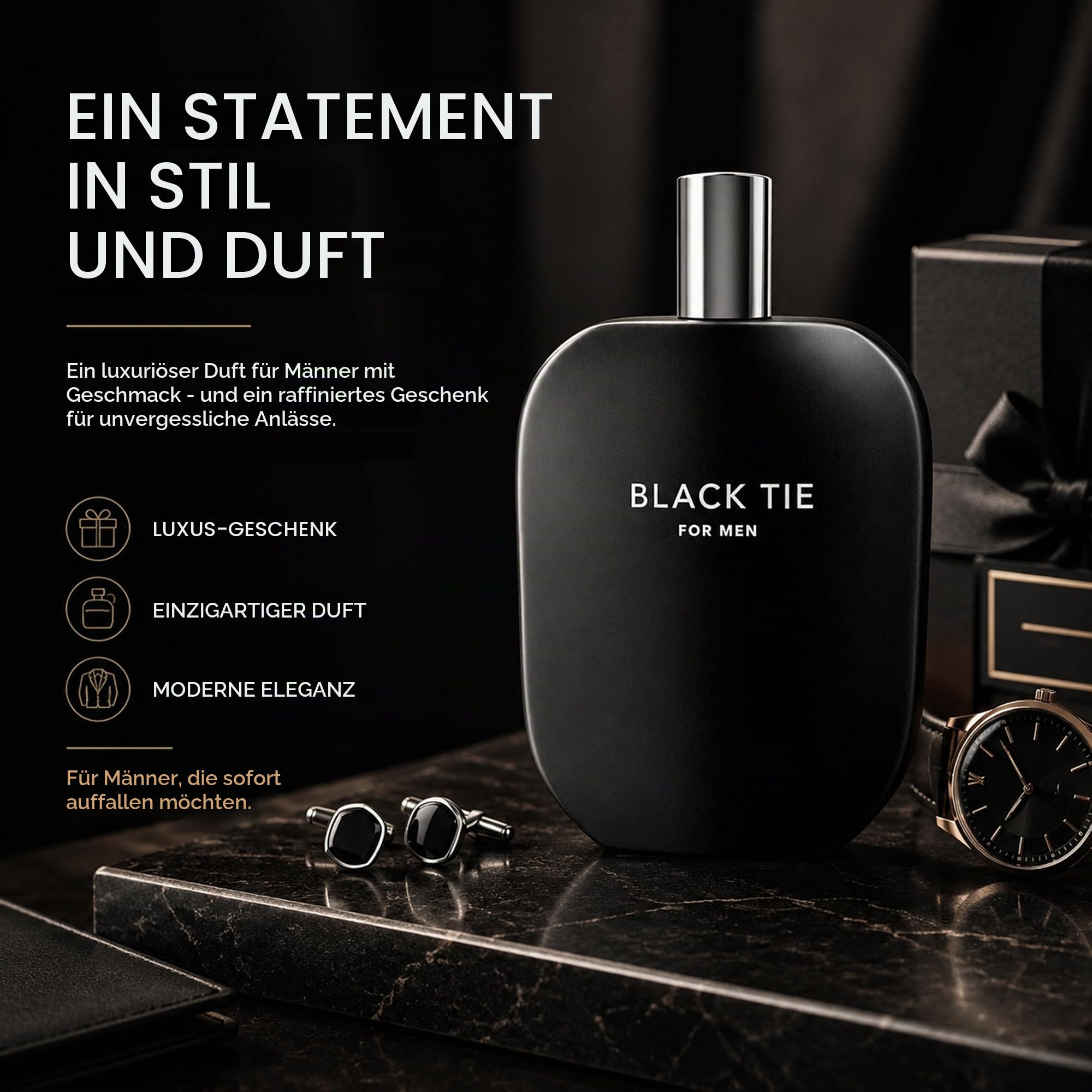 Fragrance One | Jeremy Fragrance BLACK TIE for Men | markanter Herrenduft | Maskulin, Dominant, Autoritär | Eau de Parfum für Herren | Intensiv | Perfekt für den Abend | 100 ml Flasche mit Box