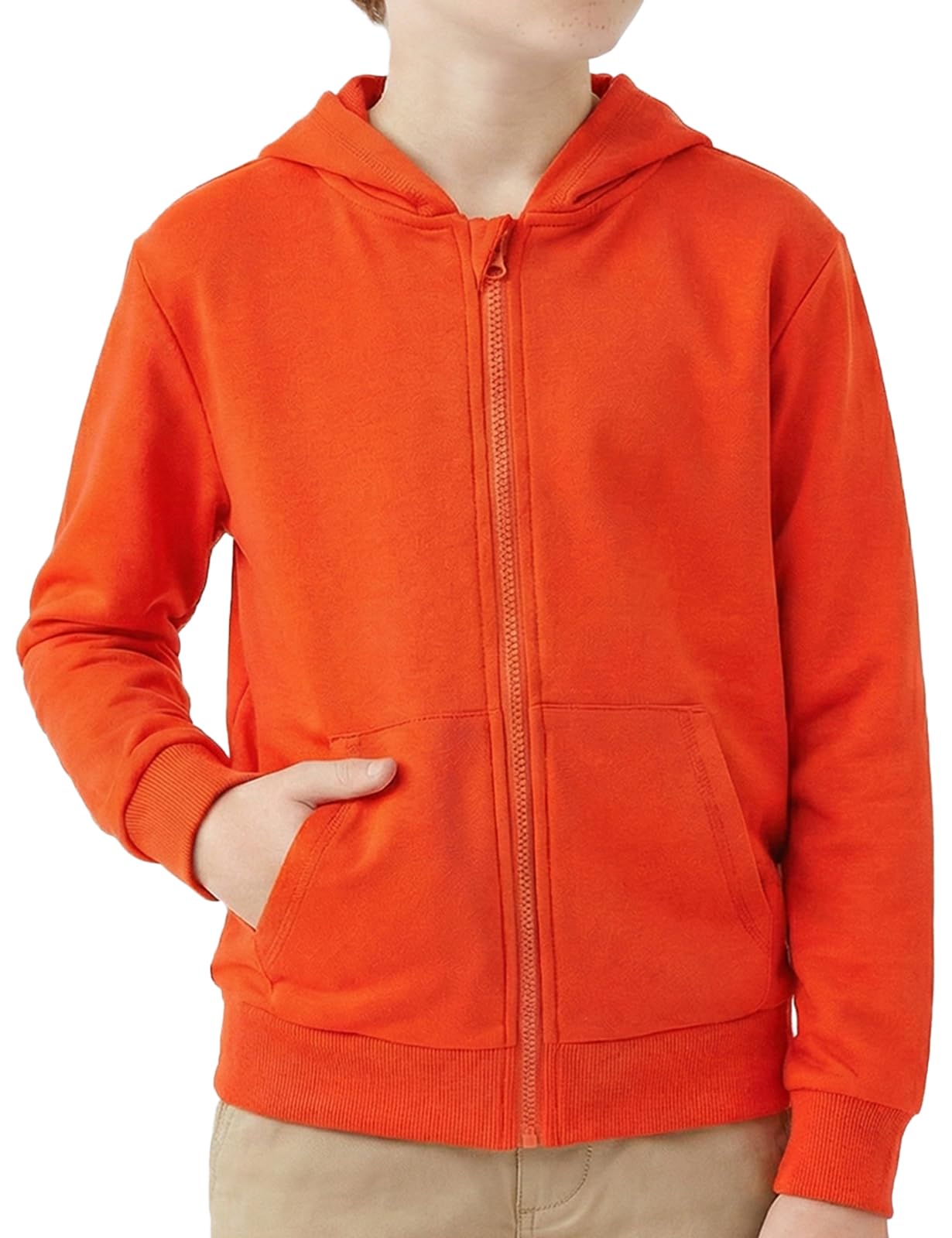 Spring&Gege Sudaderas clásicas para jóvenes con capucha y cremallera completa para niños (3-12 años) - naranja - 11-12 años