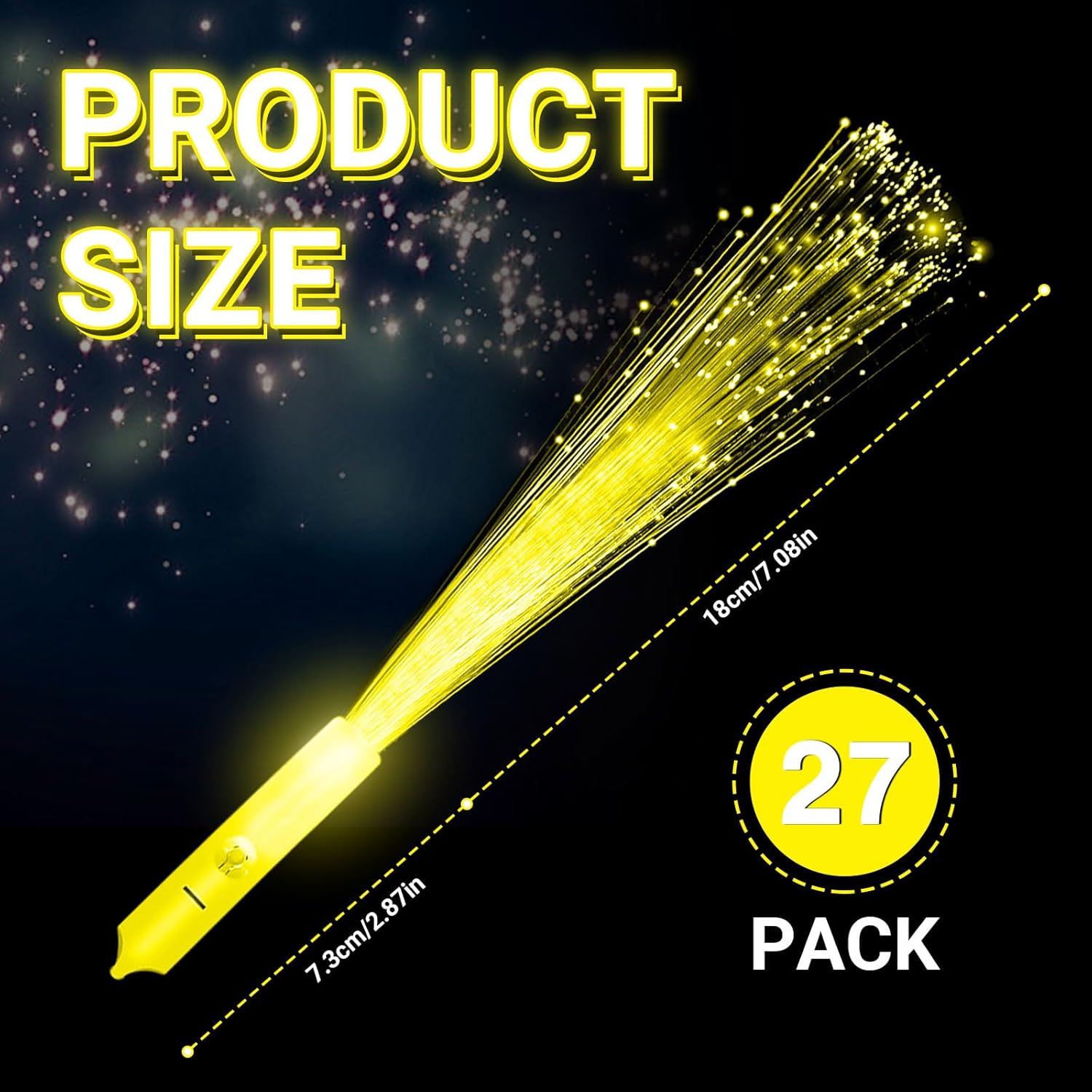 27 PCS Yellow Fiber Optic Wands Glow Sticks, Light Up Fiber Optic Lights Rod with 3 Light Modes, Sparklers Fireworks Sticks for Easter,Wedding,Concerts,Halloween,Christmas,New Year Party