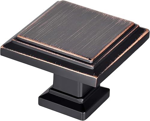 Perillas cuadradas para gabinete, paquete de 20 tiradores de cajón de bronce aceitado de 1.3 pulgadas, accesorios de gabinete vintage para pomos de