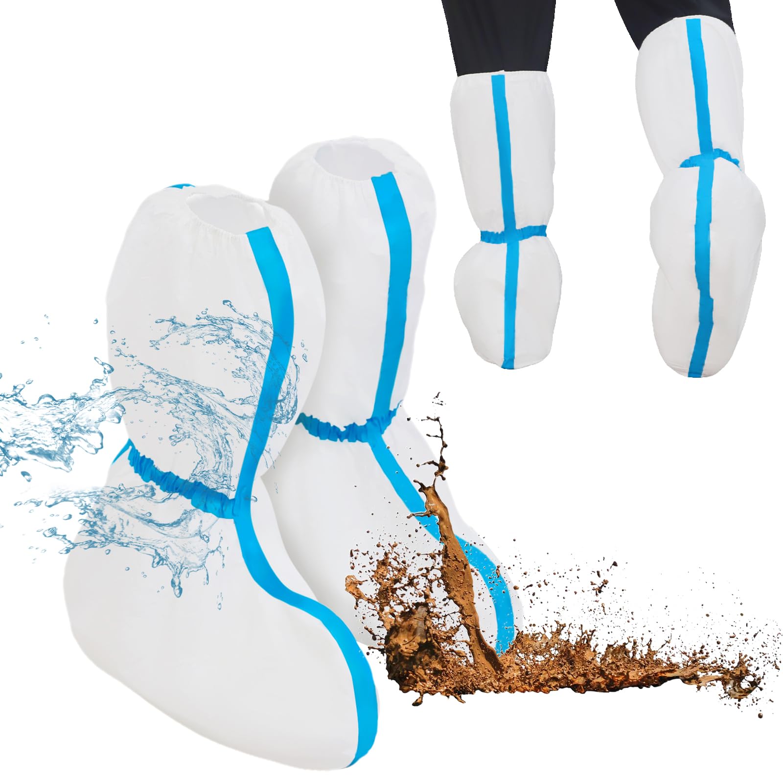 ETERNA 10 Pairs Boot Covers Disposable, Waterproof Shoe Covers, 19 inch Extra-Tall, One Size Fits Most, Splash-Resistant Shoes covers for Rain,Hazmat, Factory Workshop Lab Lawn Outdoor (White)