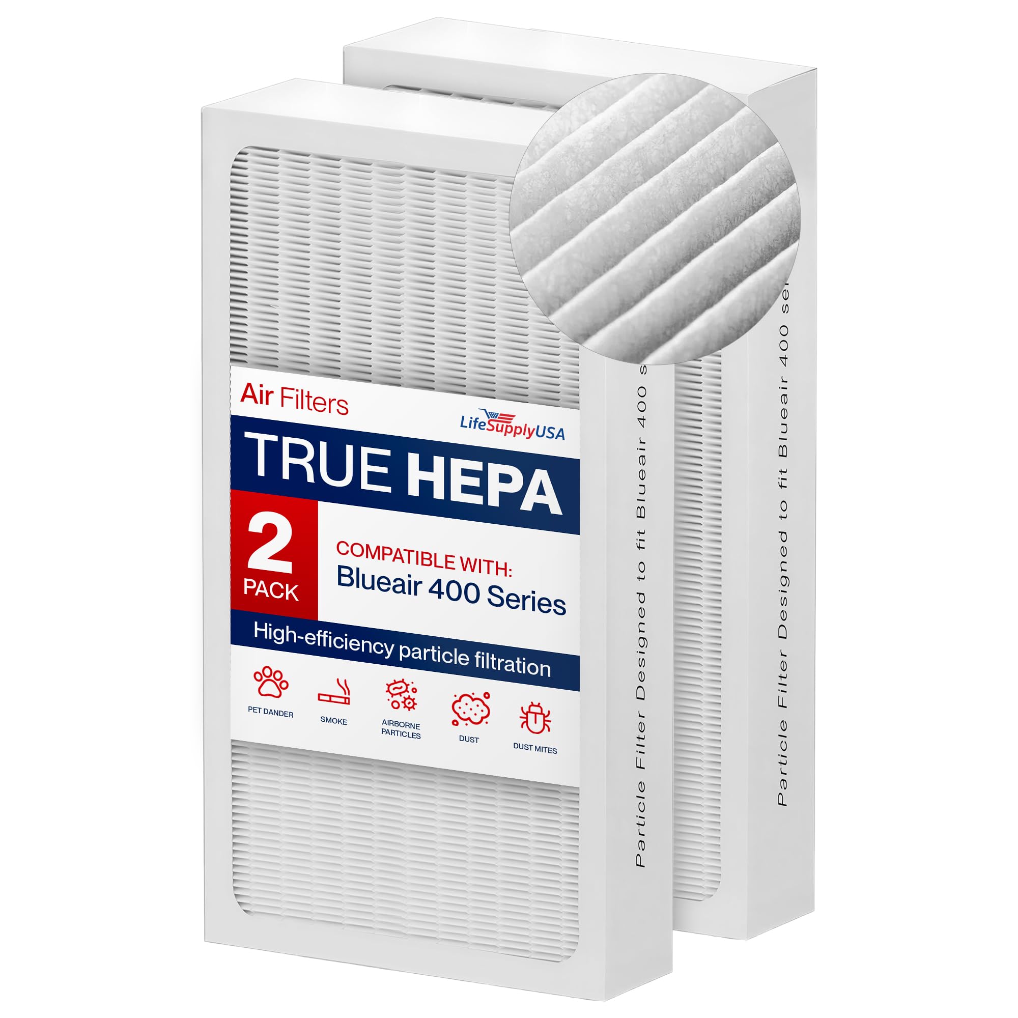 Lifesupplyusa 2-Pack Classic 400 Series Hepa Particle Filter Replacement Compatible With Blueair Air Purifier Models 402, 403, 405, 410, 450E, 455Eb, 480I By (2-Pack)