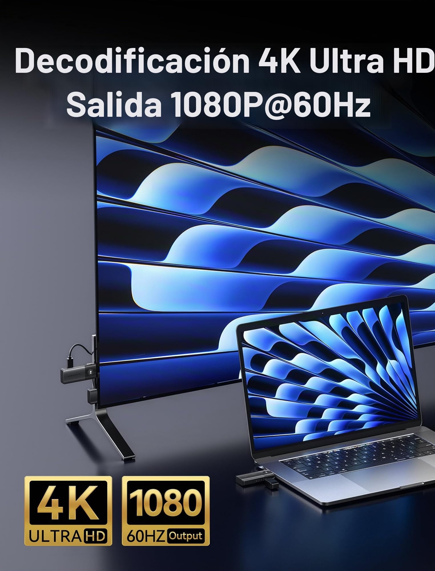 VENTION Transmisor y receptor inalámbrico HDMI, 1080P 60 Hz, transmisión inalámbrica 5G hasta 50 m/165 FT, transmisión inalámbrica HDMI para streaming vídeo audio file desde, portátil, proyector