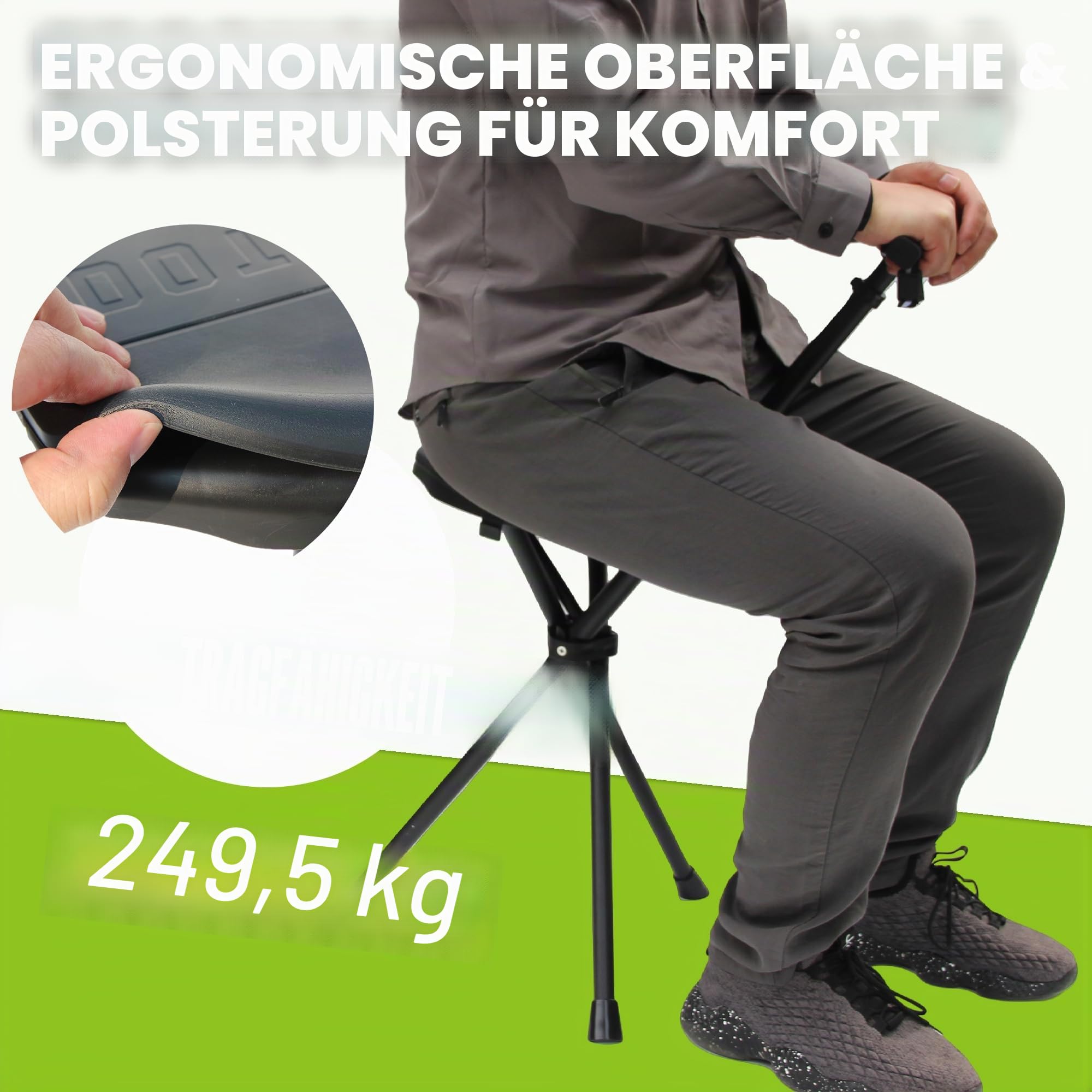 Tragbarer Gehstock mit Sitz, verstellbarer Gehstock mit Sitz, faltbar, leicht, Aluminium, rutschfest, für Erwachsene, 250 kg, Gehstock, Stuhl für Reisen, Wandern, mit Tragetasche