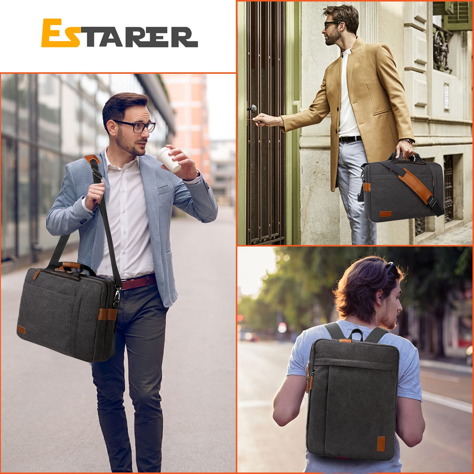 Estarer Borsa messenger convertibile per computer portatile da 17 a 17,3 pollici, da uomo, per lavoro e lavoro
