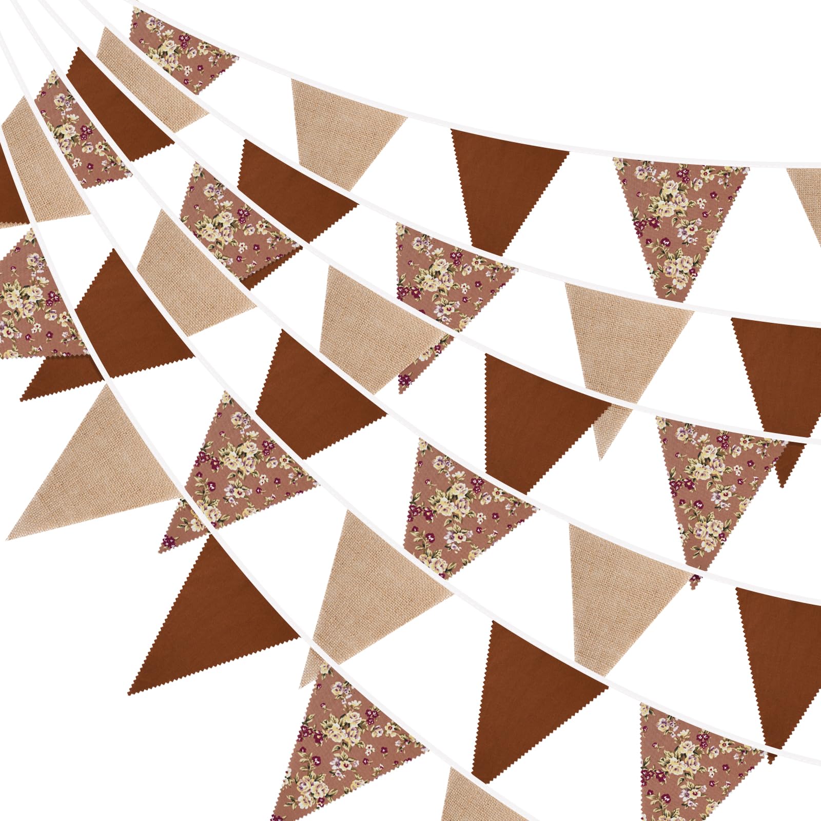 G2PLUS Brown Wildflower Burlap Bunting Banner: 10M Rustic Fabric and Hessian Garland, 36PCS Spring Floral Triangle Flags for Birthday, Wedding, Baby Shower, Garden, Nursery, Tea Party Decorations