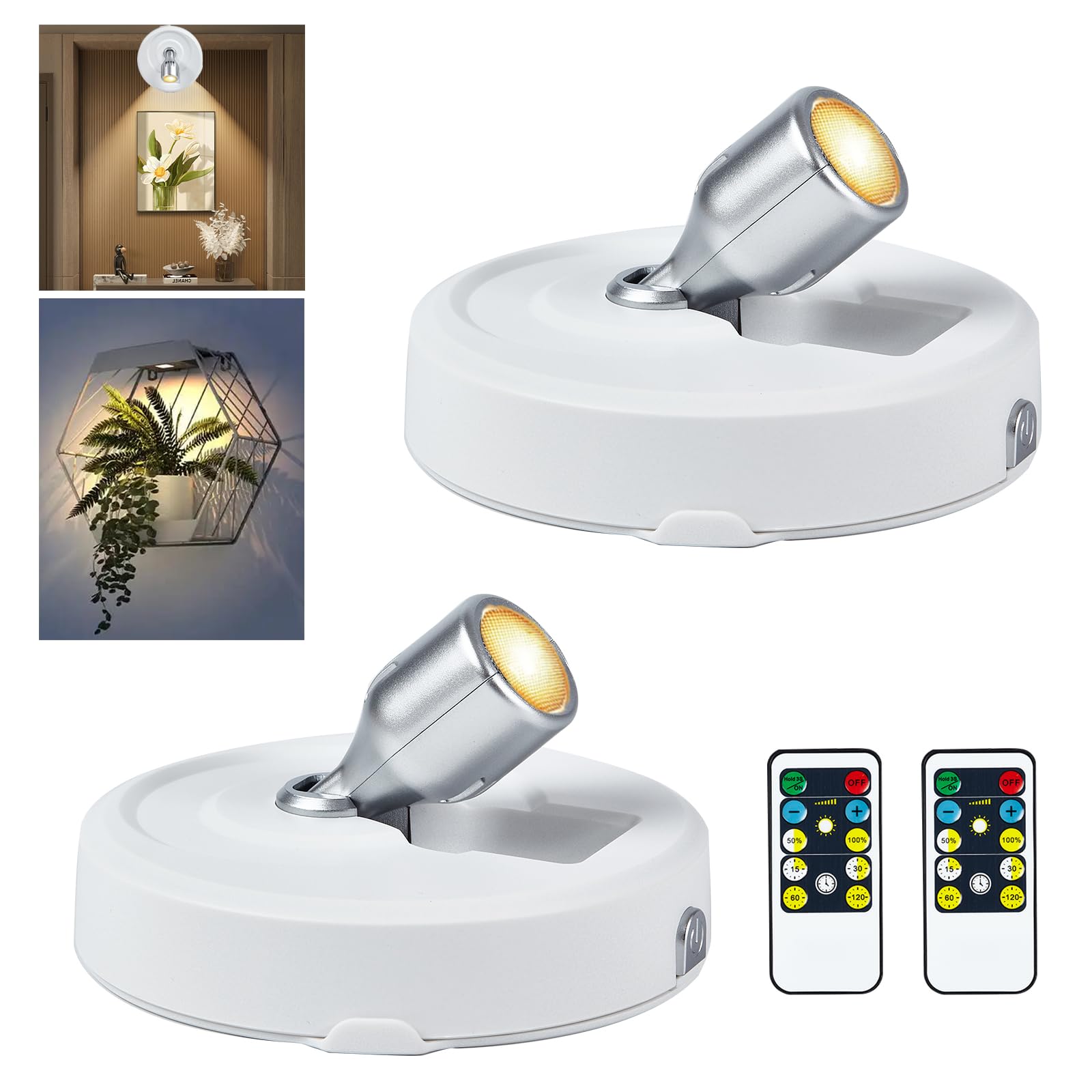 RAHAN Drahtloser LED Strahler, Batteriebetriebene Bilderlichter, Deckenspot Drehbar Licht mit Fernbedienung, Spot Licht für Wandkunst-Anzeige Dartboard Malerei Kunstwerk Akzent Schrank, 2 Stück