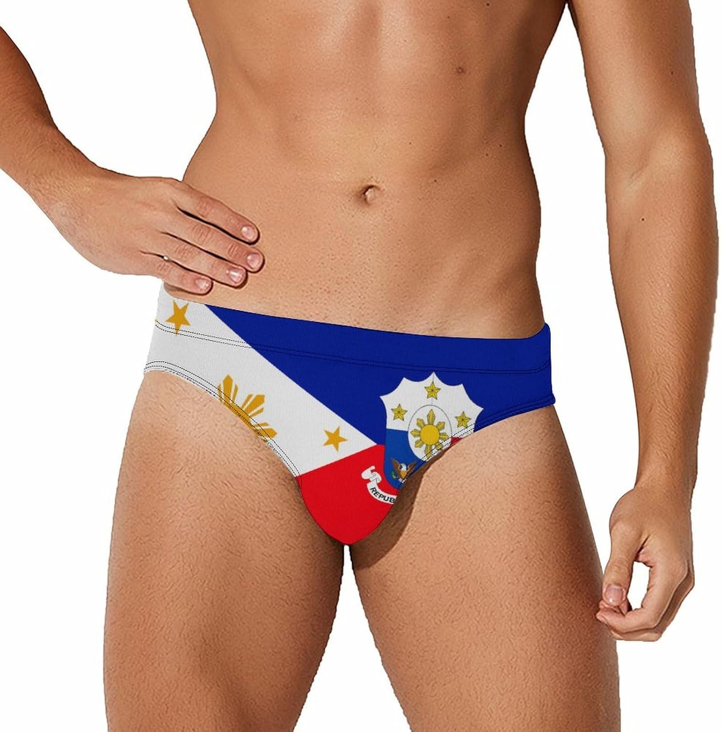 Filipino Philippine Flag National Emblem Mens Swim Briefs Print Bikini Swimwear Sport Swimsuit Surf Shorts Trunks