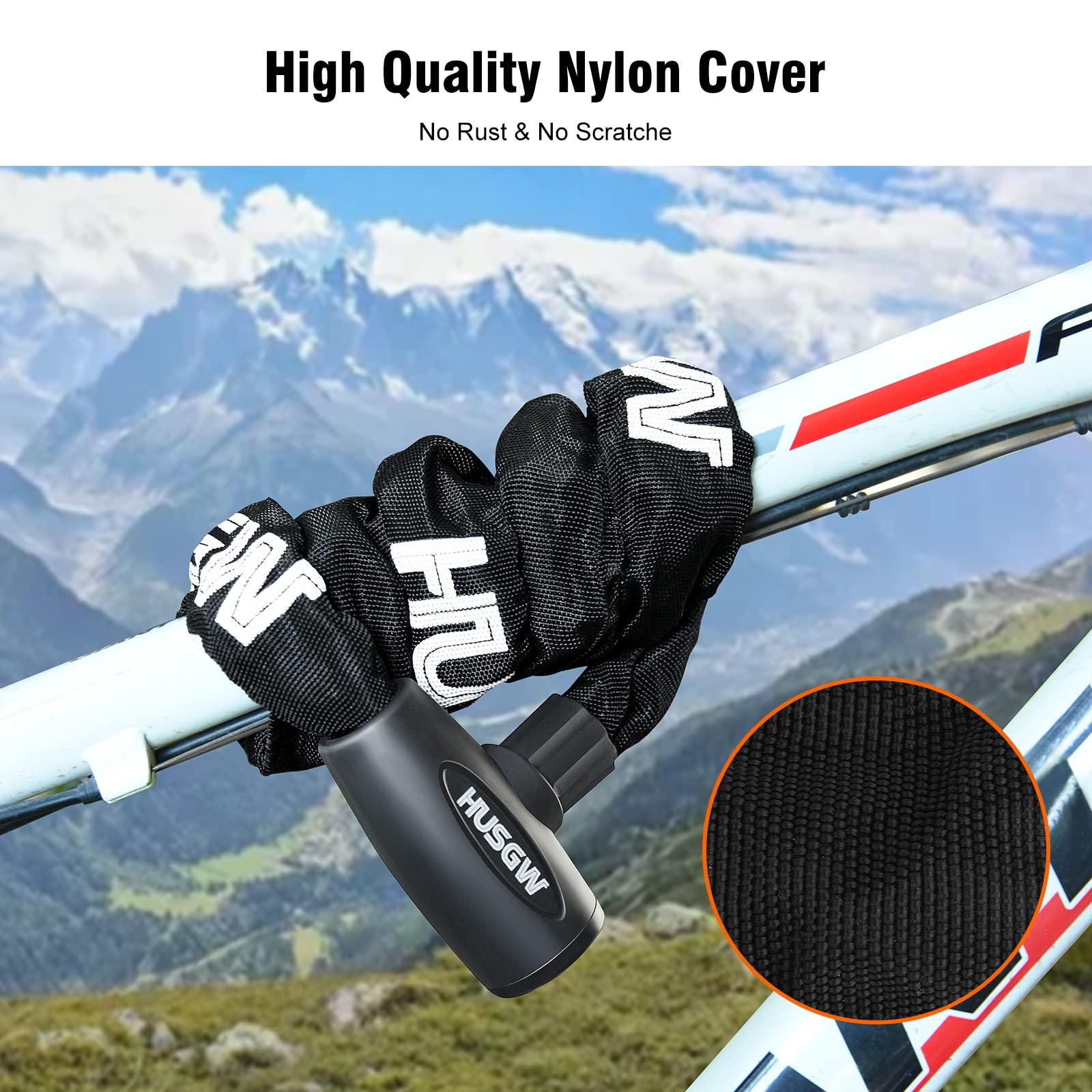 Lucchetto Bici Catena, 120CM Catena Bicicletta, Bicicletta Antifurto Catena di Blocco Catena per Bici,Alta Qualità Antifurto Moto, Catena Moto per Varie Biciclette, Motocicli (Nero) (black)