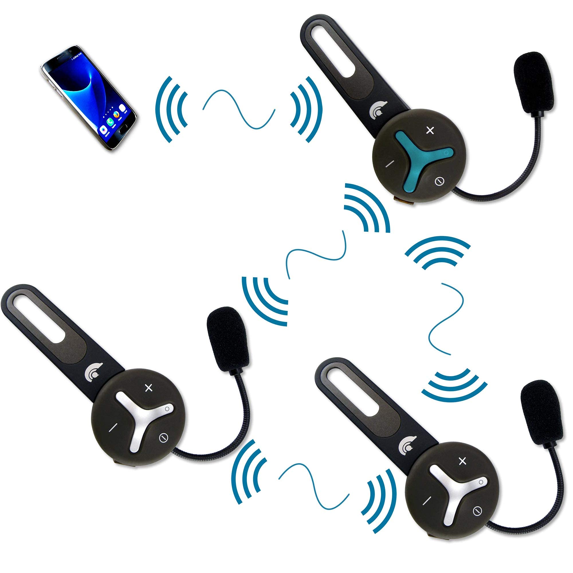 Trio – Citofono con 3 moduli auricolari Bluetooth con portata fino a 1 km – vivavoce con cancellazione del rumore DSP e connessione smartphone