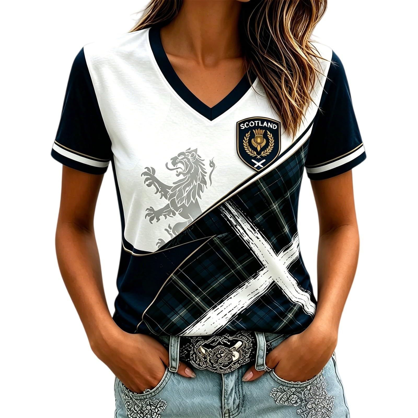 Scotland Football Shirt World Cup 2026 T Shirt Training Top Ladies Scotland Retro Football Jersey Tops Women Tshirt V Neck Lightweight Breathable Classic Soccer T-Shirts for Summer Sport Fans Shirts