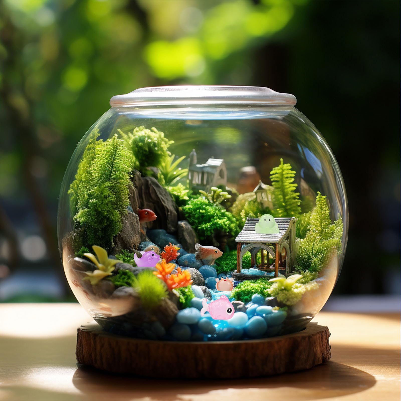48 sztuk miniaturowych figurek z żywicy, oceanu, świecące w ciemności, miniaturki do dekoracji akwarium, charmsy do ogrodu, domku dla lalek, akwarium, domu