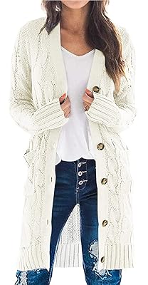 PRETTYGARDEN Long Sleeve Cable Knit Long Cardigan for Women 2025 Fall Winter Chunky Open Front Button Sweaters with Pockets