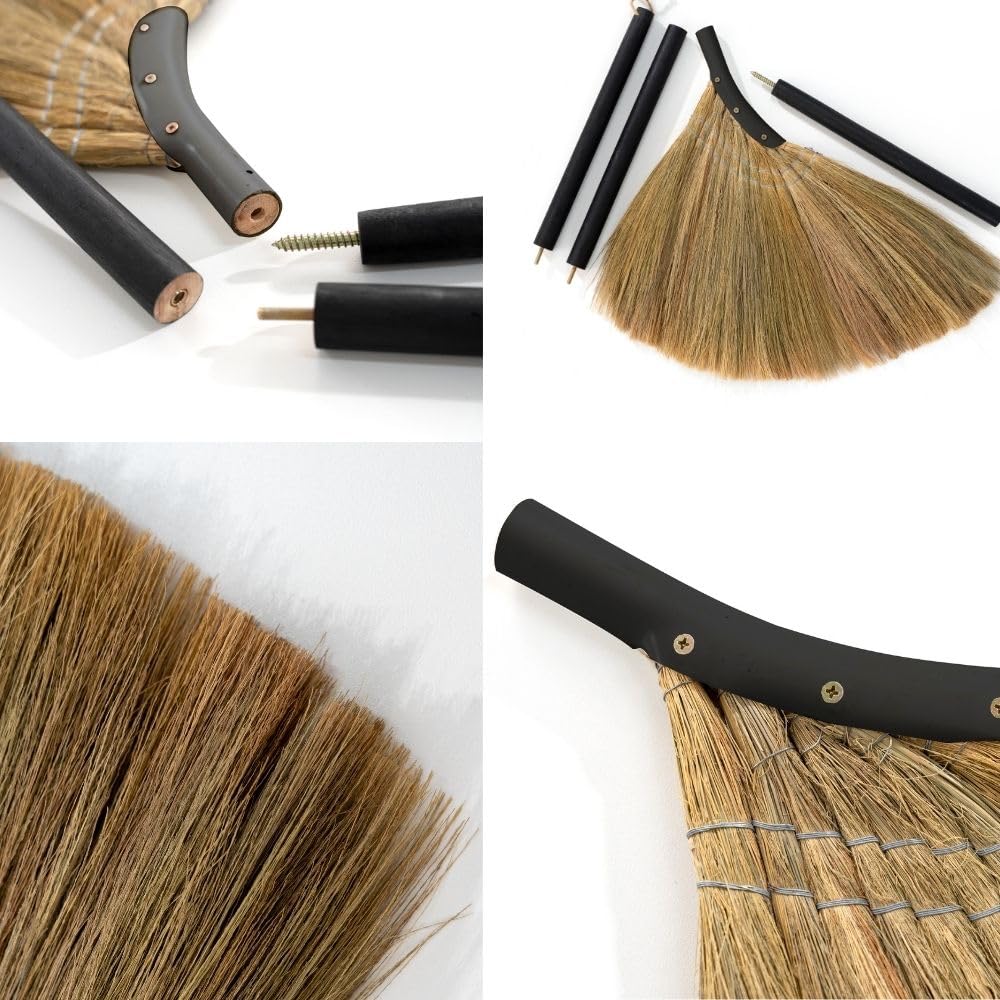 Vietnamesischer Strohbesen – Indoor-Grasbesen – Kehrhand mit schwarzem langem Griff, Besen für Haus, Garage, Büro, Lobbyraum, Küche mit 144 cm Länge