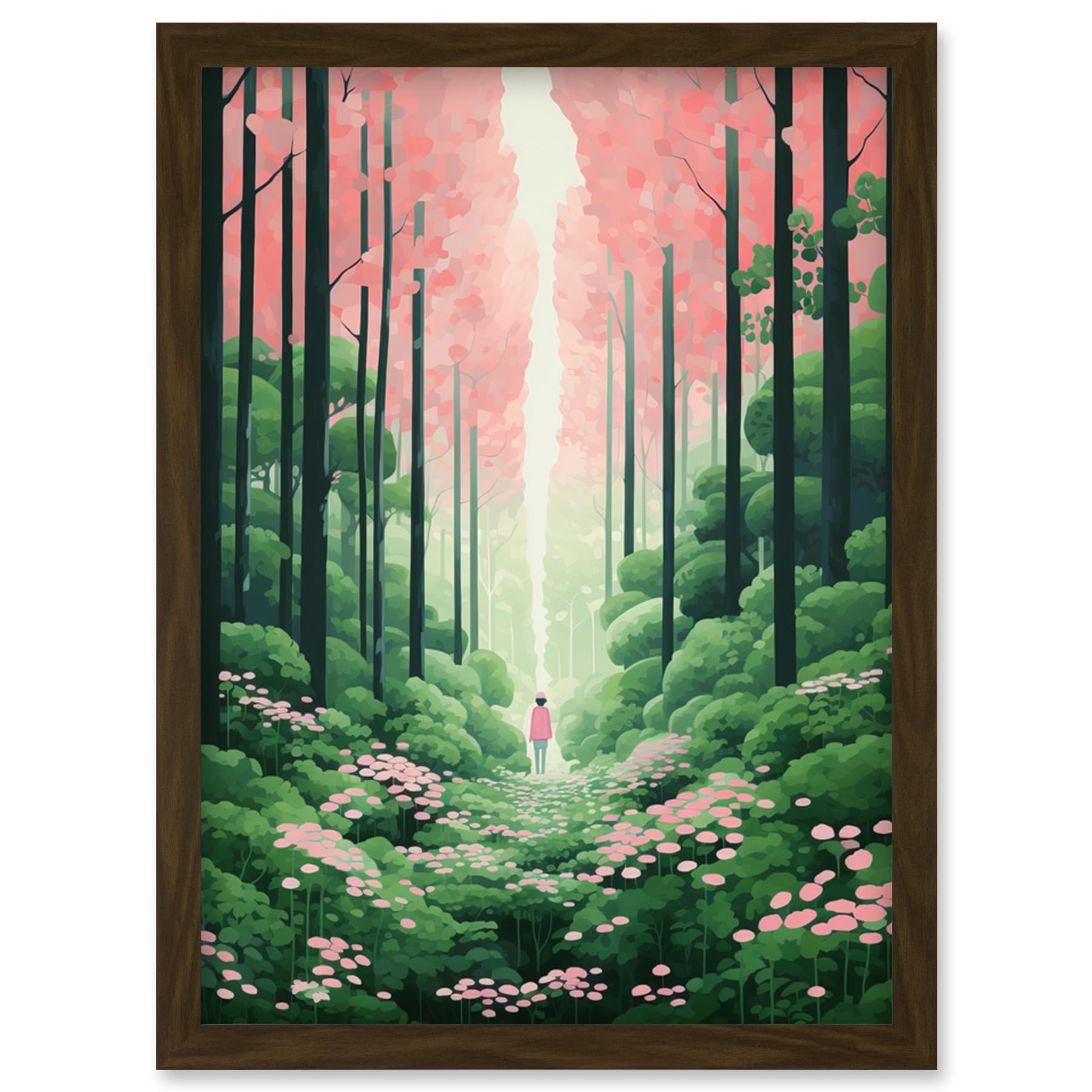 Artery8 Mount Yoshino Cherry Blossom Tree Forest Bright Artwork Baby Pink Green Walk in Nature Trail Artwork Framed Wall Art Print A4