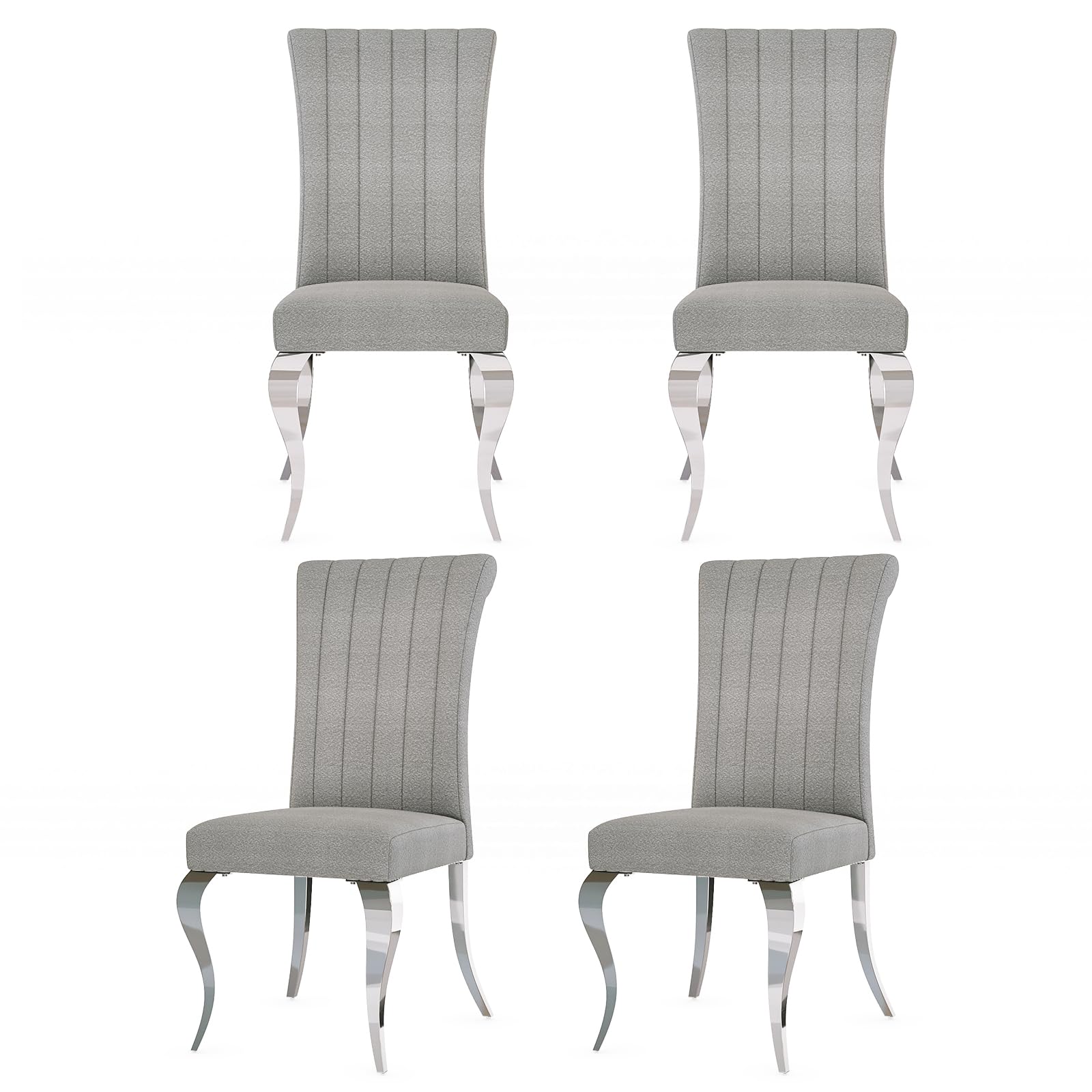 Grey and Silver Boucle Upholstered Dining Chairs Set of 4