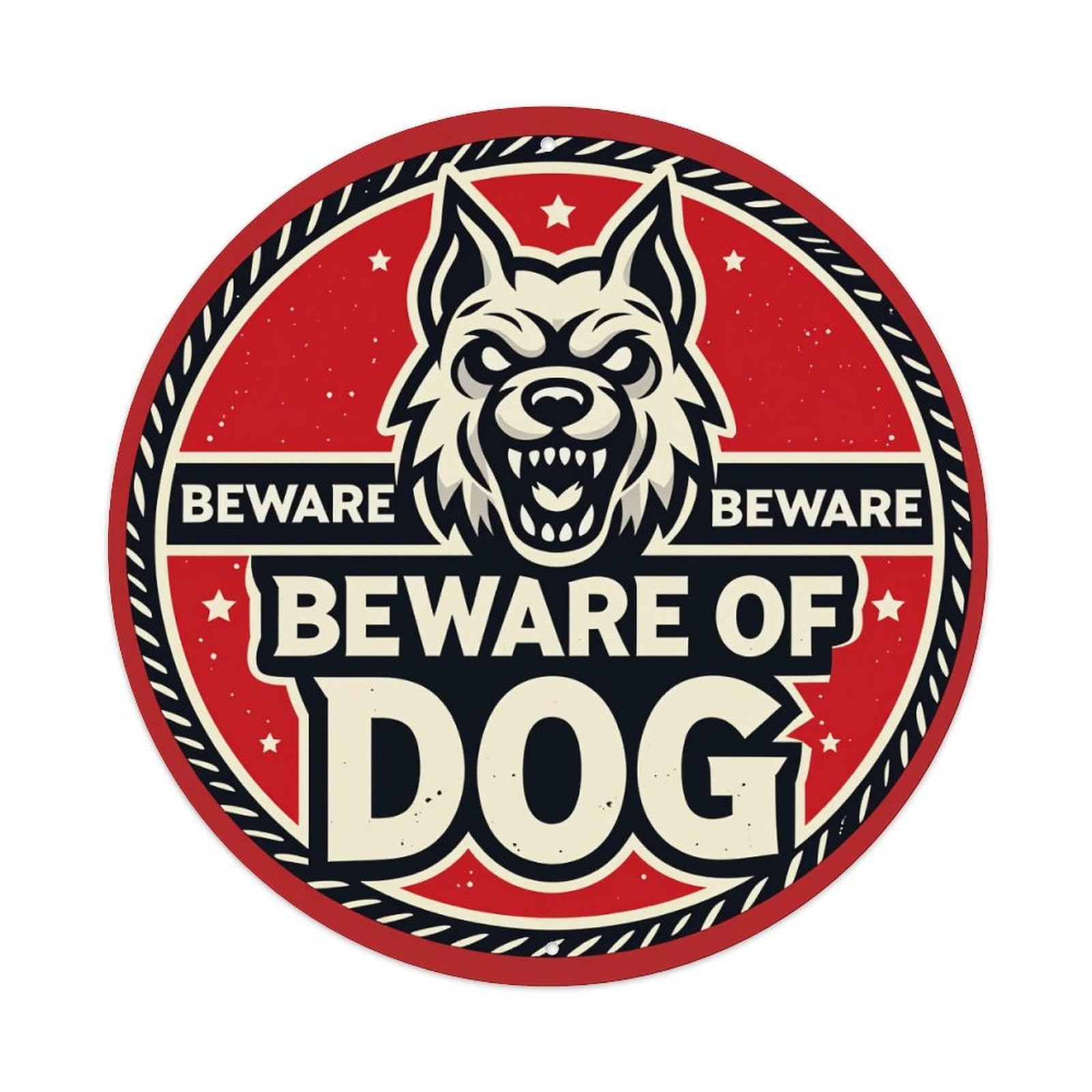 Beware Of Dog Warning Sign With Angry Dog Face Metal Tin Sign Plaque