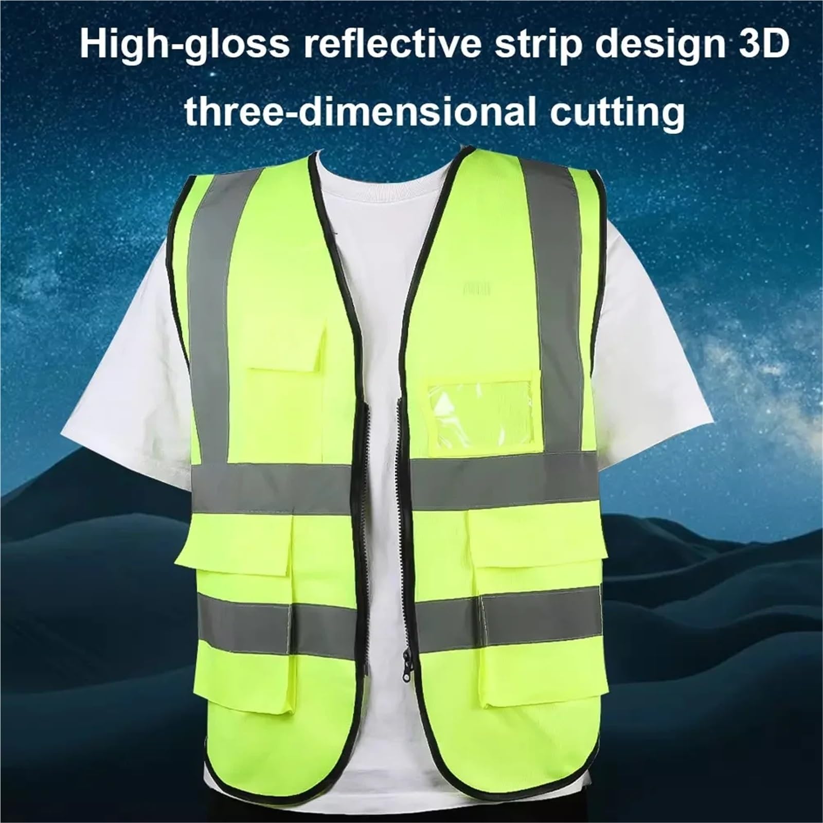 Gilet da lavoro ad alta visibilità con cerniera riflettente sul davanti