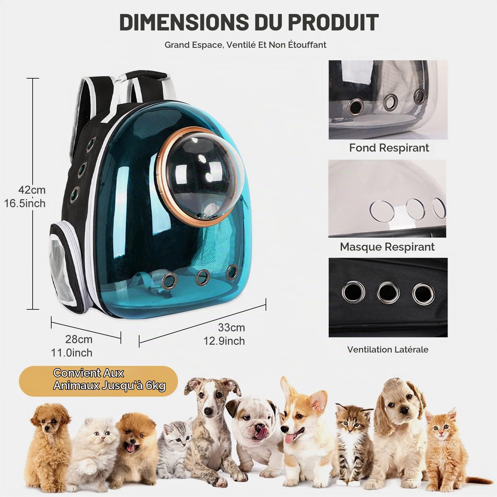 PETCUTE Sac à Dos pour Chat à Capsule Spatiale Ventilée, Sac à Dos pour Animaux de Compagnie avec Harnais Intérieur,Sac de Transport pour Petits Chiens,Convient pour Les Voyages,Bleu