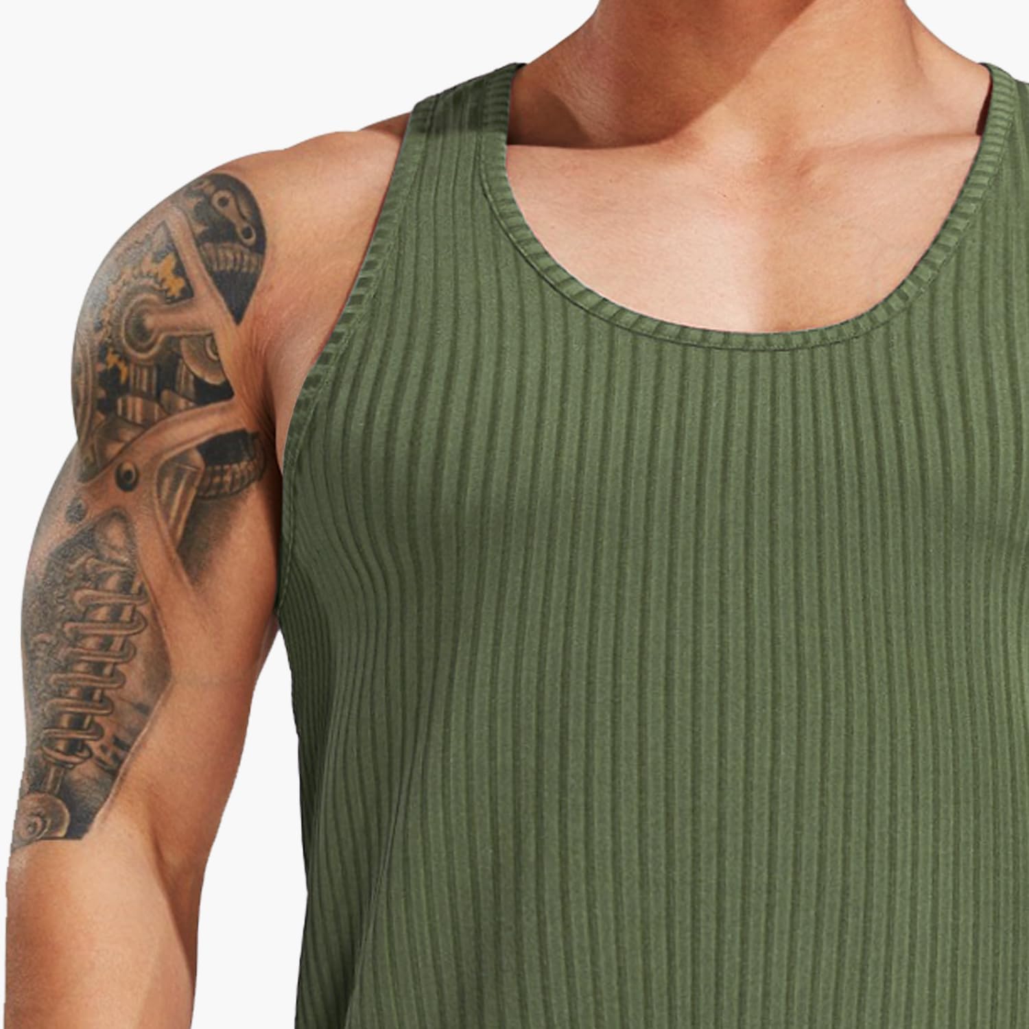 Men's Tank Tops Workout Sleeveless Muscle T Shirts Ribbed Knit Gym Training Athletic Fitness Tee - Image 2