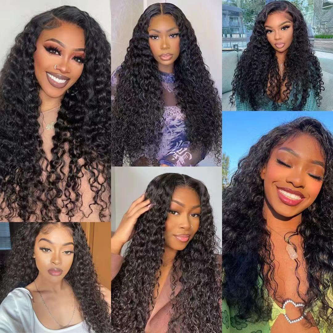 Peluca Brasileña Natural 13x4 Lace Frontal Water Wave Wig Pelucas Mujer Pelo Rizado Peluca Brasileña Cabello Humano Natural Wavy Free Part 150% Density 16 Pulgadas Color Negro Natural