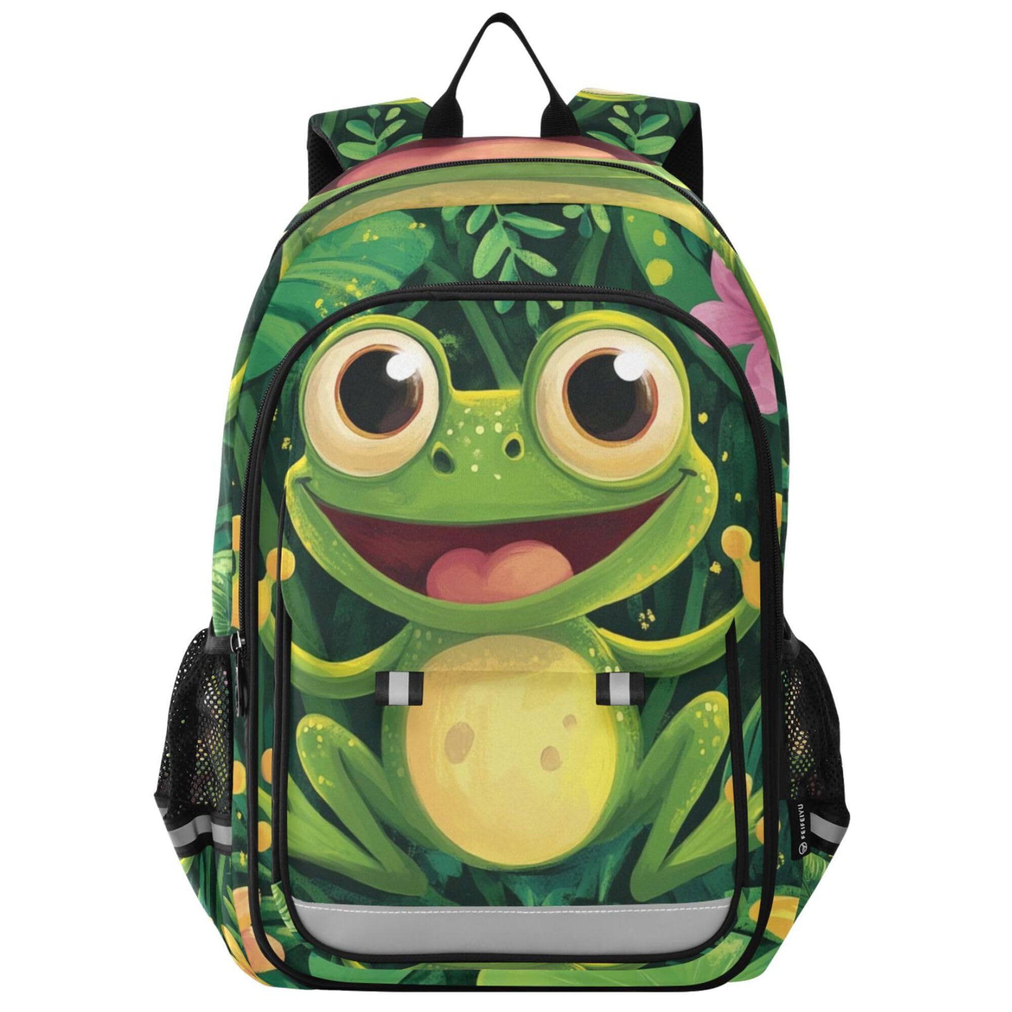 Glaphy Cartoon Frog Green Frog Backpack Lightweight Bookbag Laptop Backpack College School Bag for Boys Girls Kids