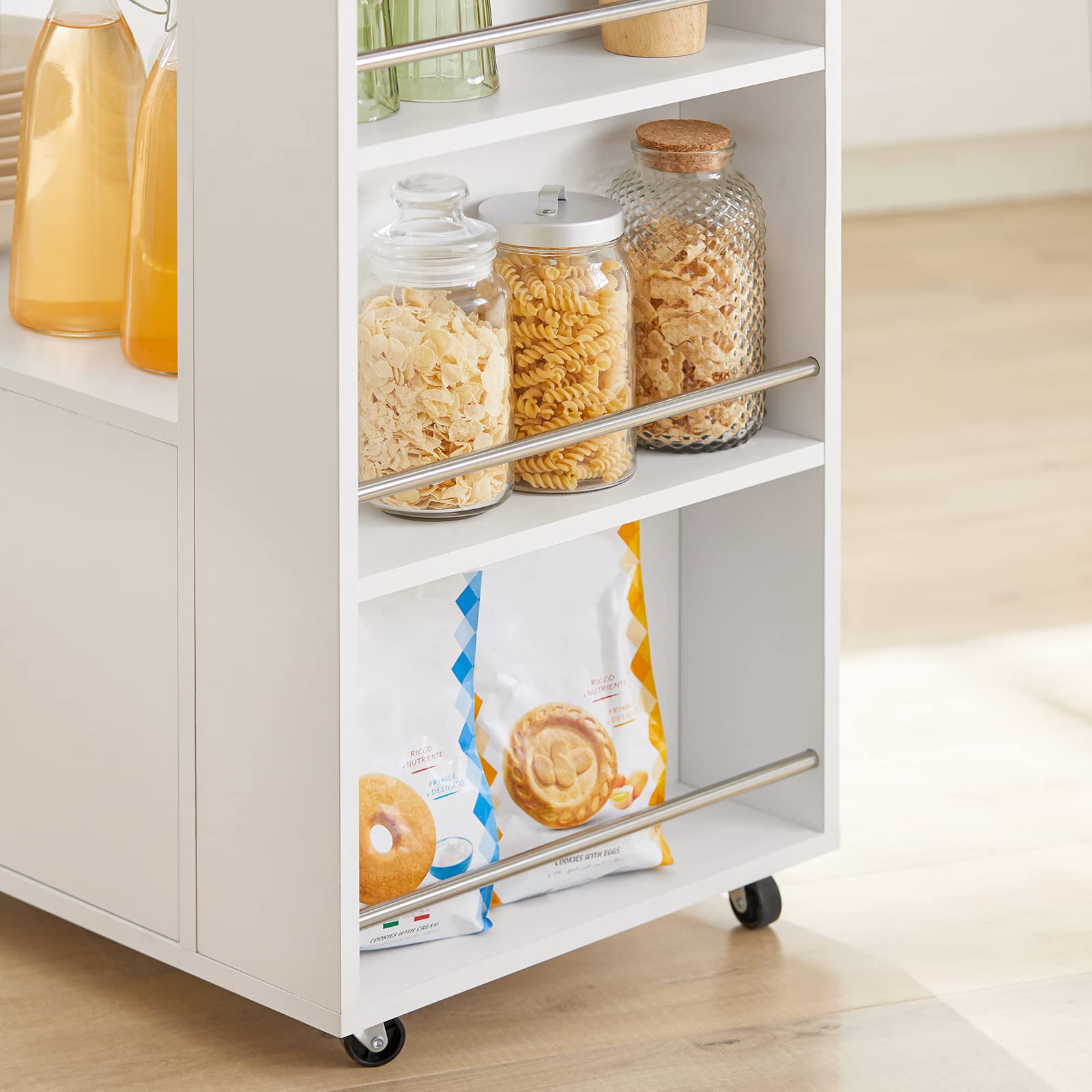 SoBuy FKW113-WN Wyspa kuchenna Stolik Barek Kuchenny Wózek Barek Mikrofalową na Kółkach Szafka Mobilna Kredens (Biały)