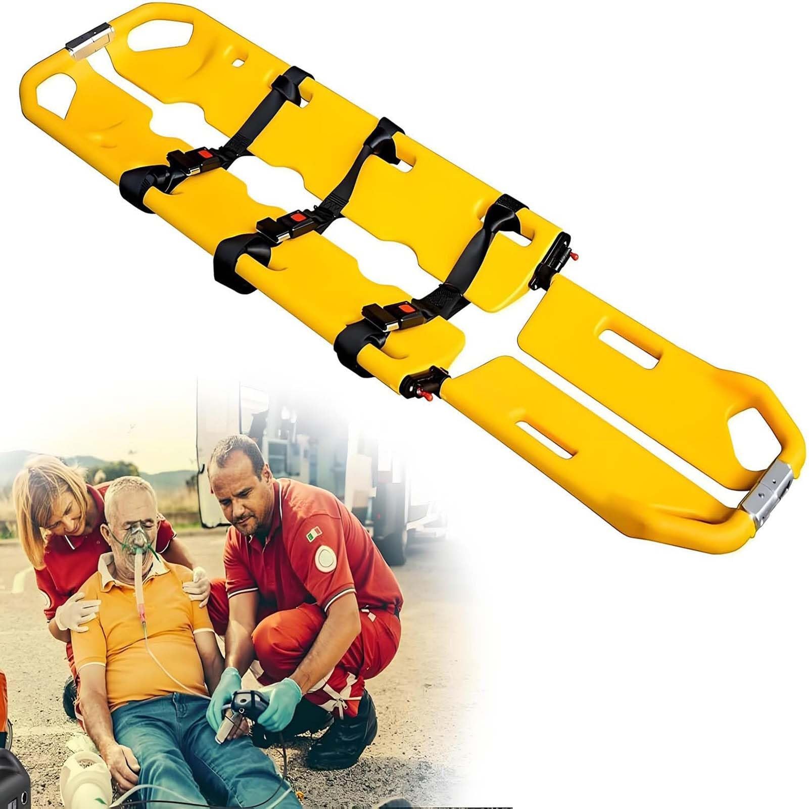 SGKOMN Medical Emergency Stretcher, Medical Flat Sports Venue Emergency EMT Backboard Immobilization - Spine Board,Folding Stretcher,for Patient Transfers, Yellow