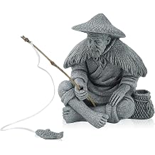 Sandstone Mini Fisherman Statue Old Man Figurine Sitting Fishing Elder Sculpture Asian Zen Decoration Vintage Ornament for Fish Tank Pot Garden Home - Style C