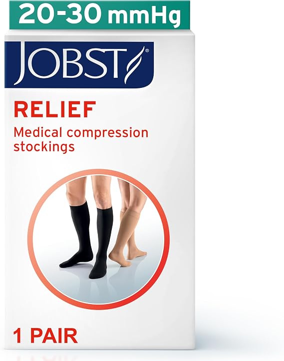 JOBST Relief 20-30mmHg Compression Stockings Knee High, Open Toe, Beige, Small