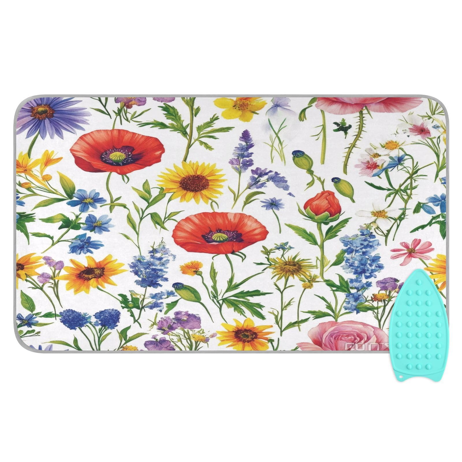 Bulletgxll Colorful Wlidflowers Ironing Mat Portable Travel Ironing Pad Heat Resistant Ironing Blanket for Washer, Dryer, Table Top, Countertop, Ironing Board (27.6 x 47.2 Inches)