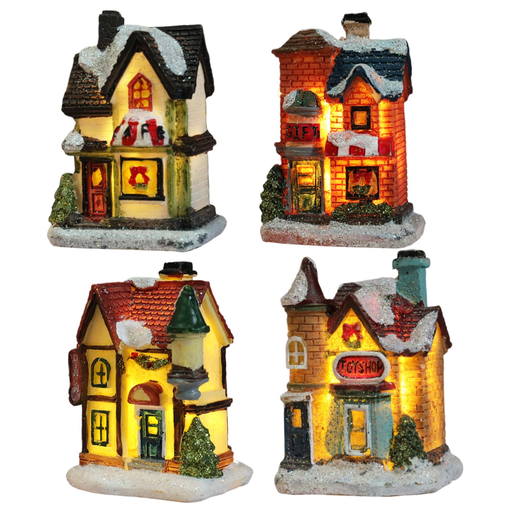 Maisons village de Noël lumineuses en lot de 4 pièces, idée cadeau décoration de table