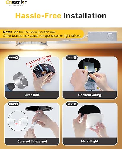 Miniatura 6 de Ensenior Paquete de 24 lámparas de techo empotrables LED ultrafinas de 6 pulgadas con caja de conexiones, 2700K-5000K seleccionables, 12 W 110 W