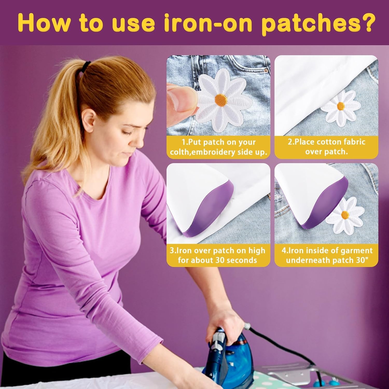 30 Toppe Termoadesive Fiori Margherita - Per Vestiti, Jeans, Zaini | Decorazione E Riparazione Facile - Foto 4