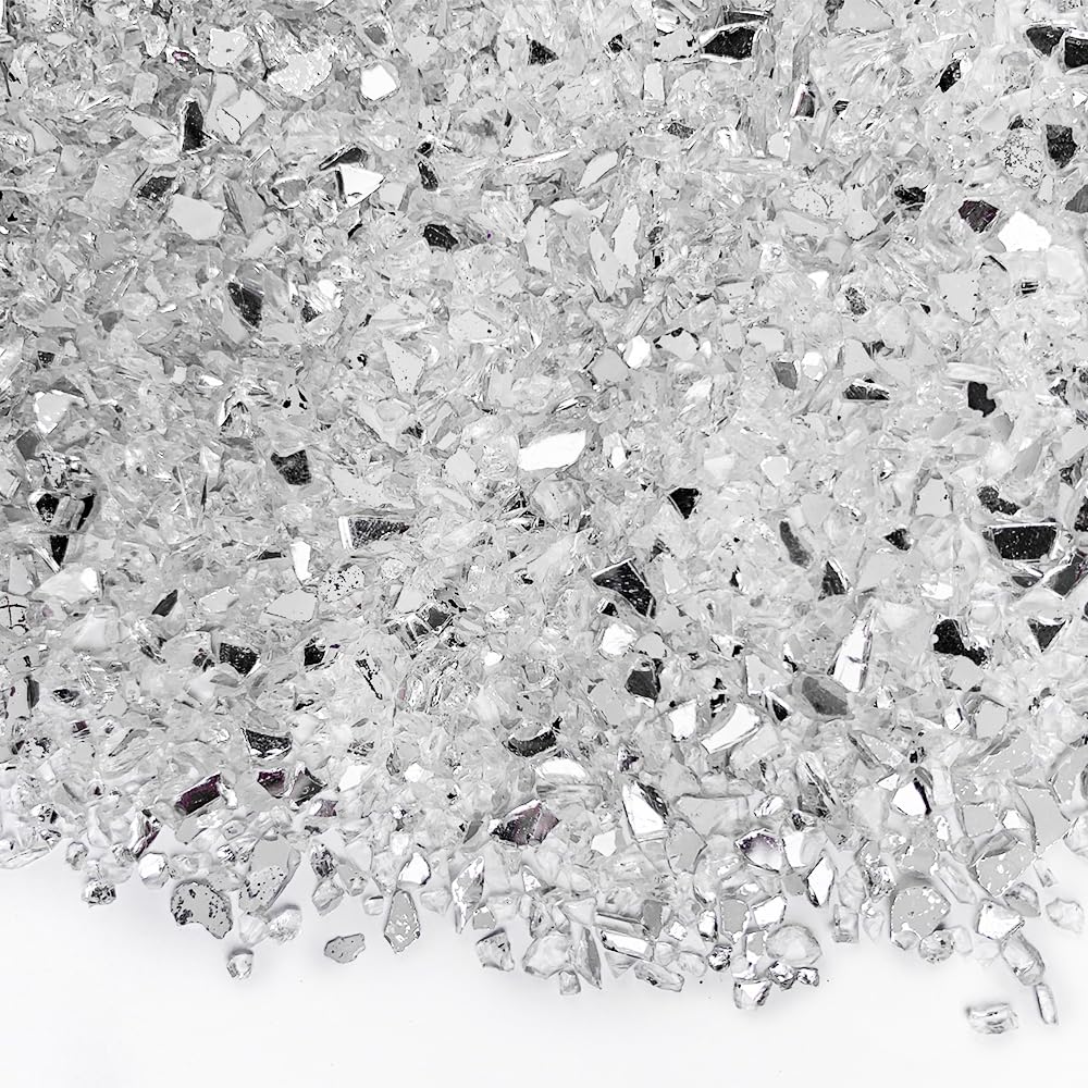HappyFiller 1.3 LB Crushed Glass Sand Broken Double Mirror Glass Pieces Crush Stones for DIY Crafts,Resin Arts,Vase Fillers,Candle Holder Decor,Fairy Garden Terrarium Mini Rock Decoration