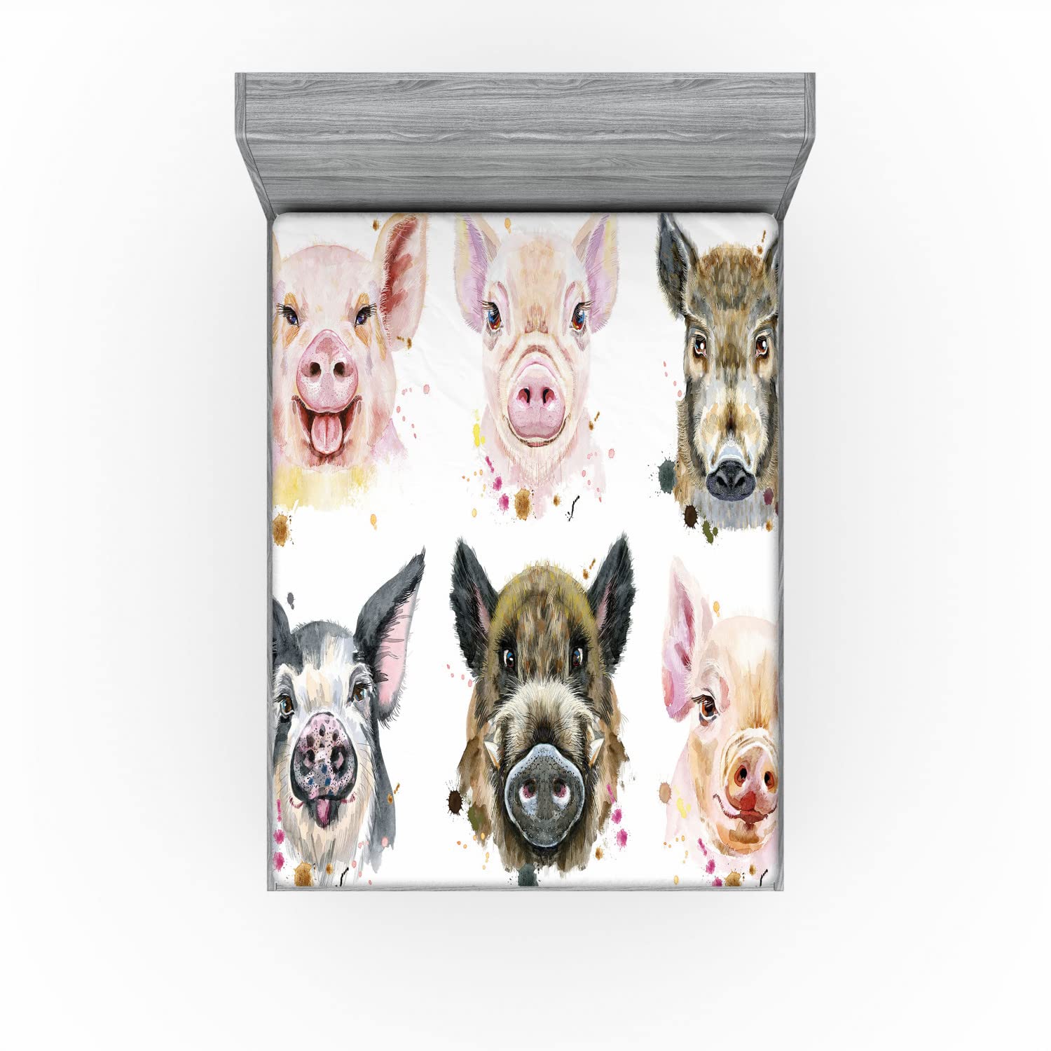 Ambesonne Farm Animal 2 Pack Fitted Sheet, Breeds of Pig, Bed Cover All-Round Elastic Deep Pockets 2 Pieces, Package Contains 2 Queen Size Fitted Sheets, Peach Sepia