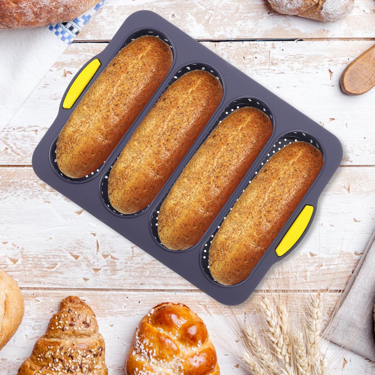 2 Stück Baguette Backform aus Silikon für Gleichmäßige Hitzeverteilung Formstabil und Backen von Französischem Brot im Haushalt