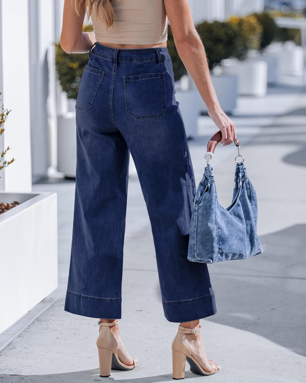 GRAPENT Wide Leg Jeans for Women Cropped Trendy High Waisted Welt Pocket Stretchy Denim Pants Distressed Trouser Jeans - Image 3