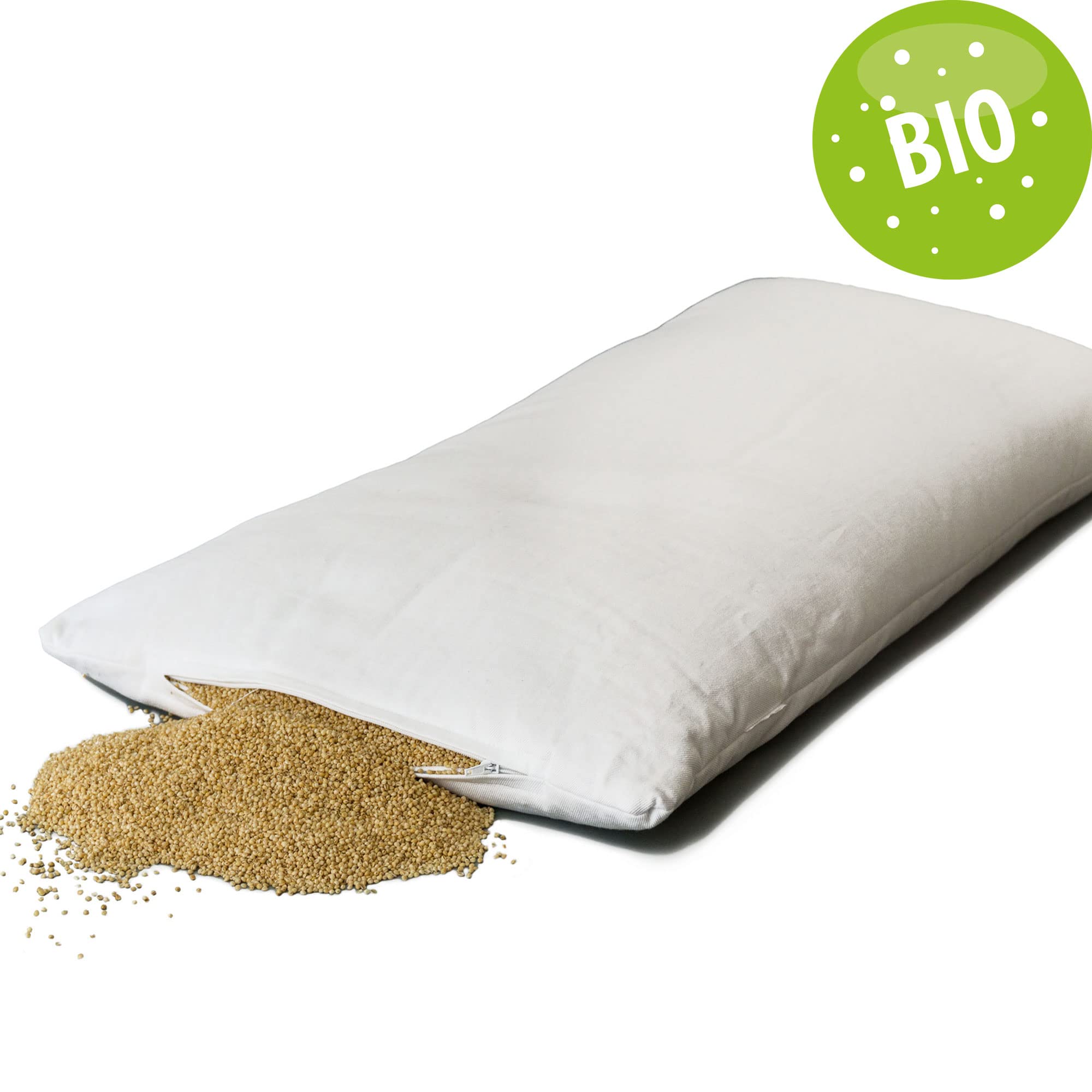 GIRAFFENLAND Bio-Hirsekissen 40x80cm, Kissen - Köper-Baumwolle weiß, mit Bio-Hirseschalen, direkt befüllt